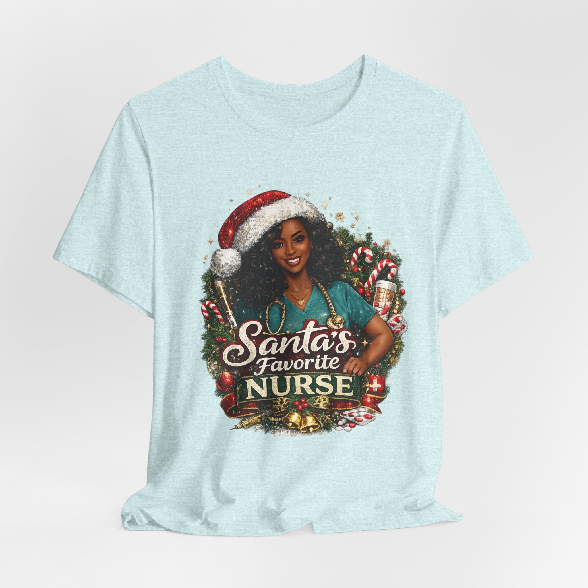 Santa's Favorite Nurse – Black Nurse Christmas T-Shirt