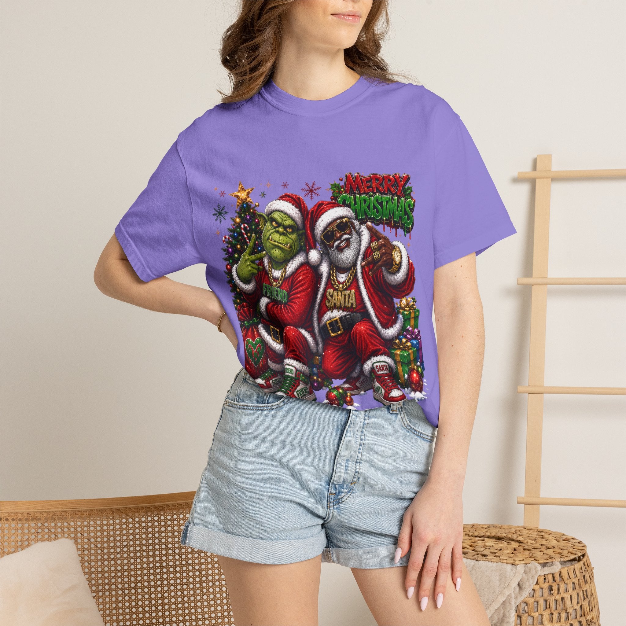 Santa and Friend Merry Christmas Shirt – Hip Hop Holiday Tee | Funny Christmas Gift