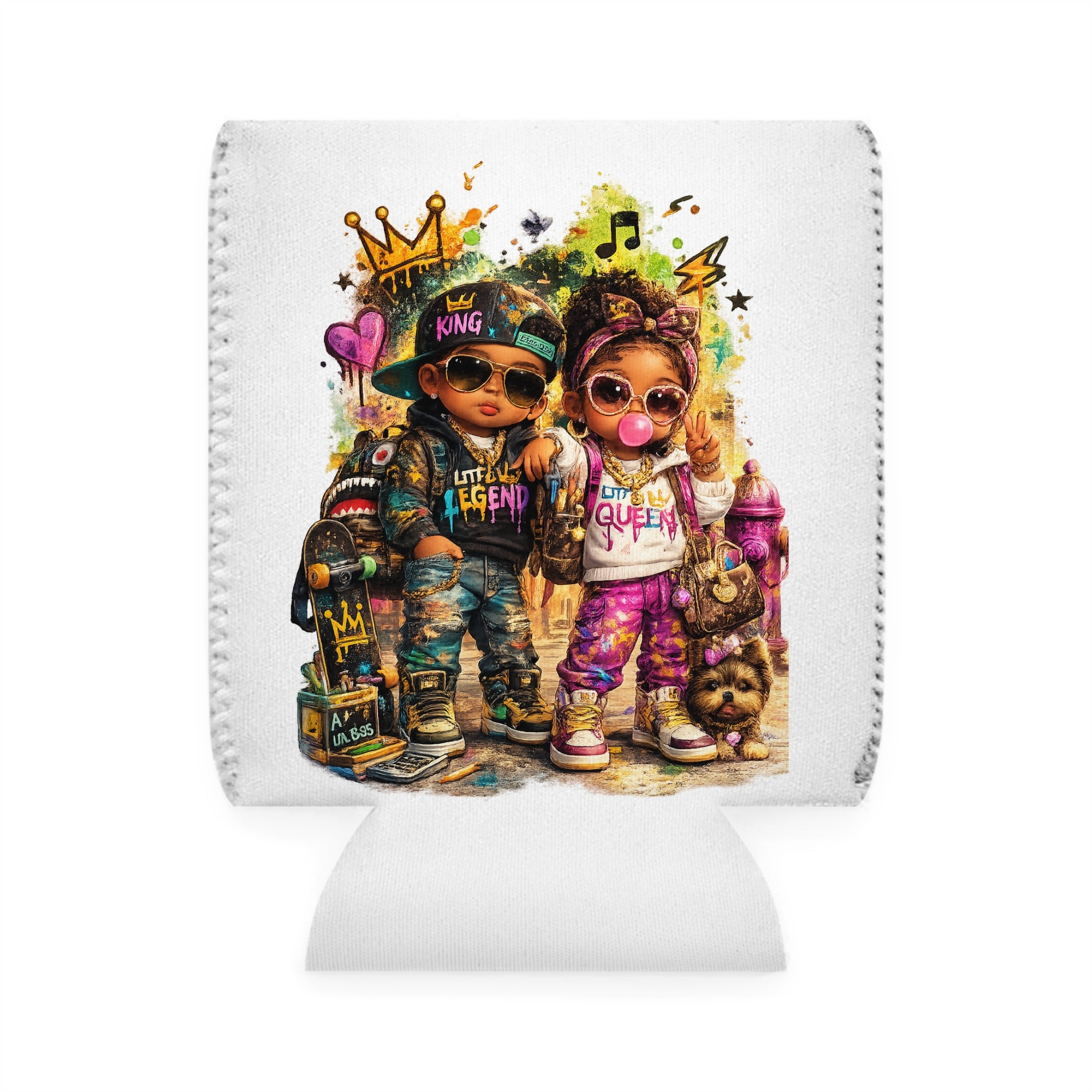Lil Legend & Lil Queen Can Cooler | Hip Hop Kids Graffiti Can Sleeve | Urban Streetwear Drink Accessory
