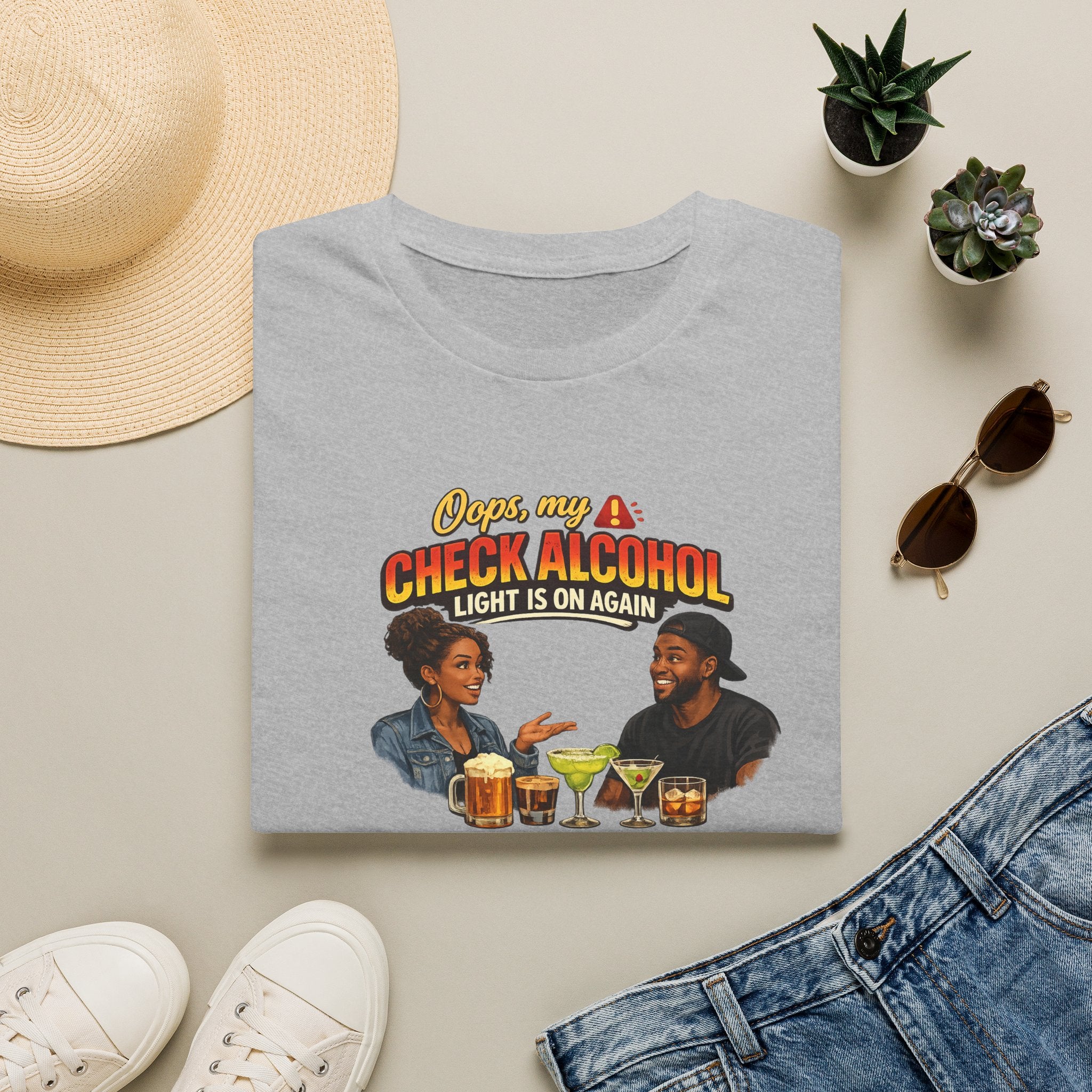 Oops My Check Alcohol Light Is On Again T-Shirt | Funny Drinking Shirt | Day Party Graphic Tee