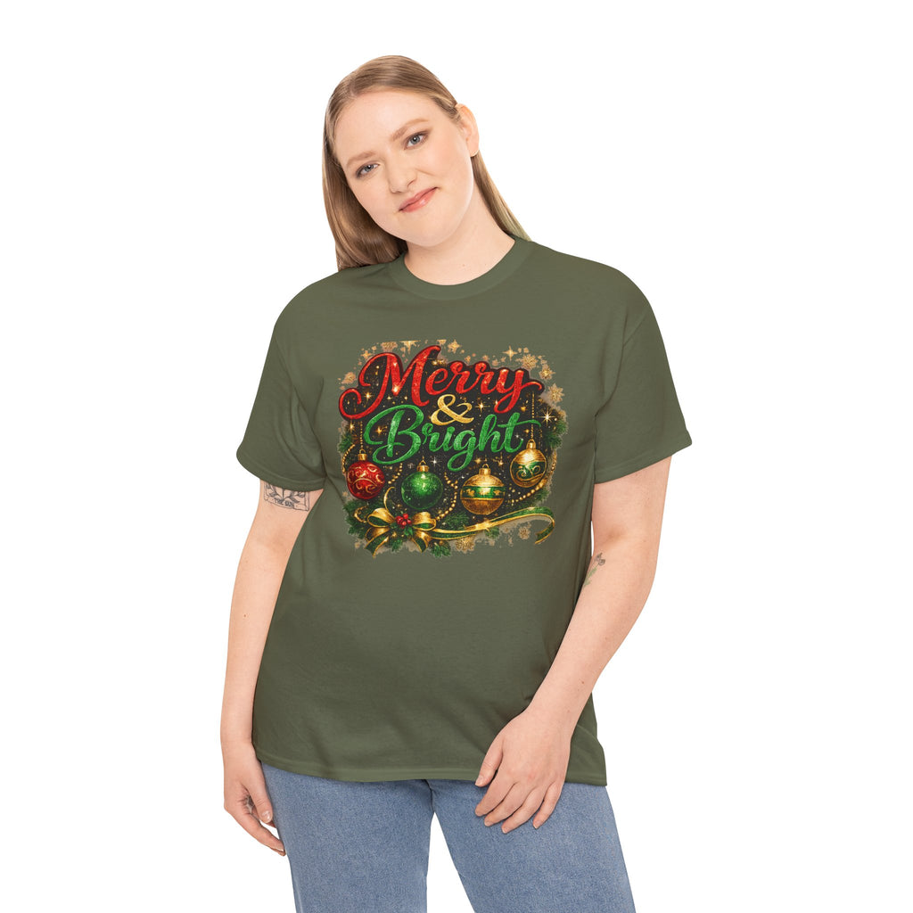 Merry and Bright Christmas Shirt – Glitter Holiday Tee | Classic Christmas Gift
