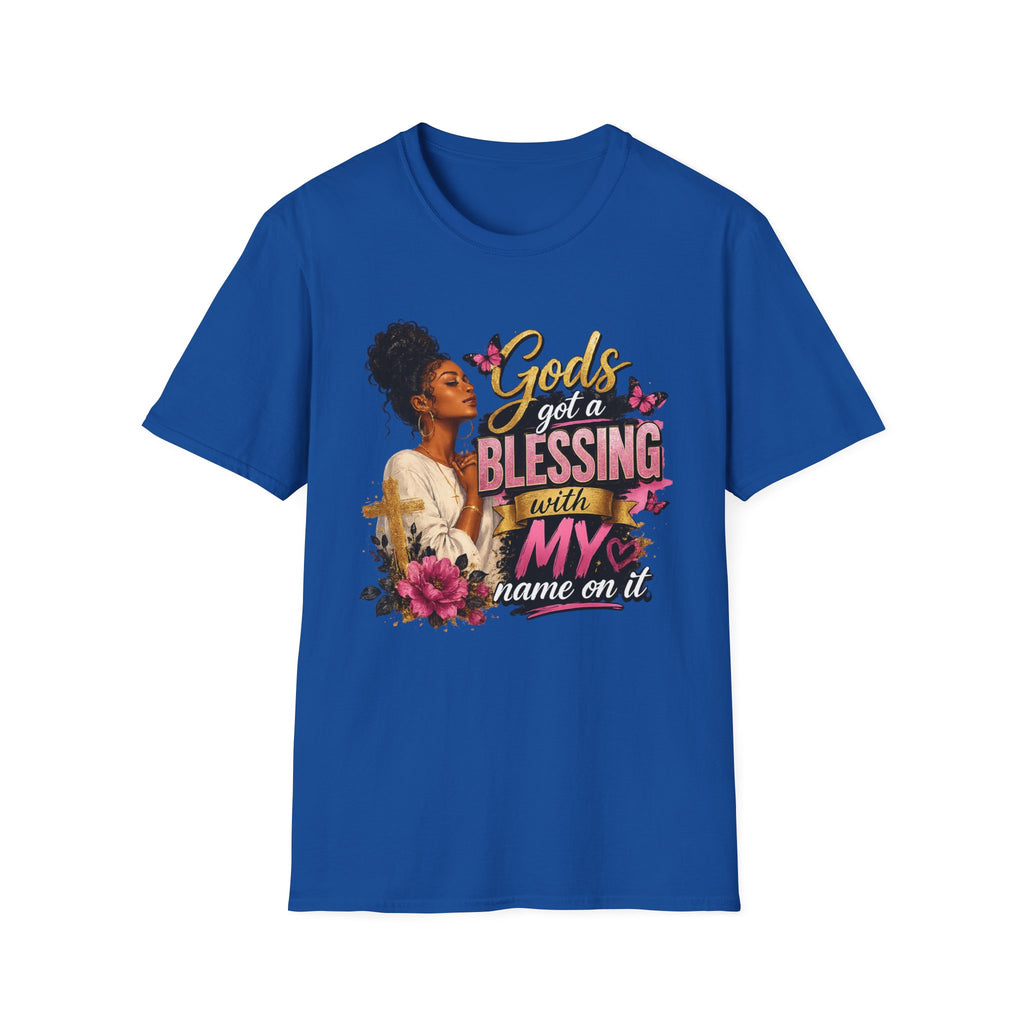 God's Got a Blessing With My Name On It T-Shirt | Faith Tee | Black Woman Prayer Graphic Tee