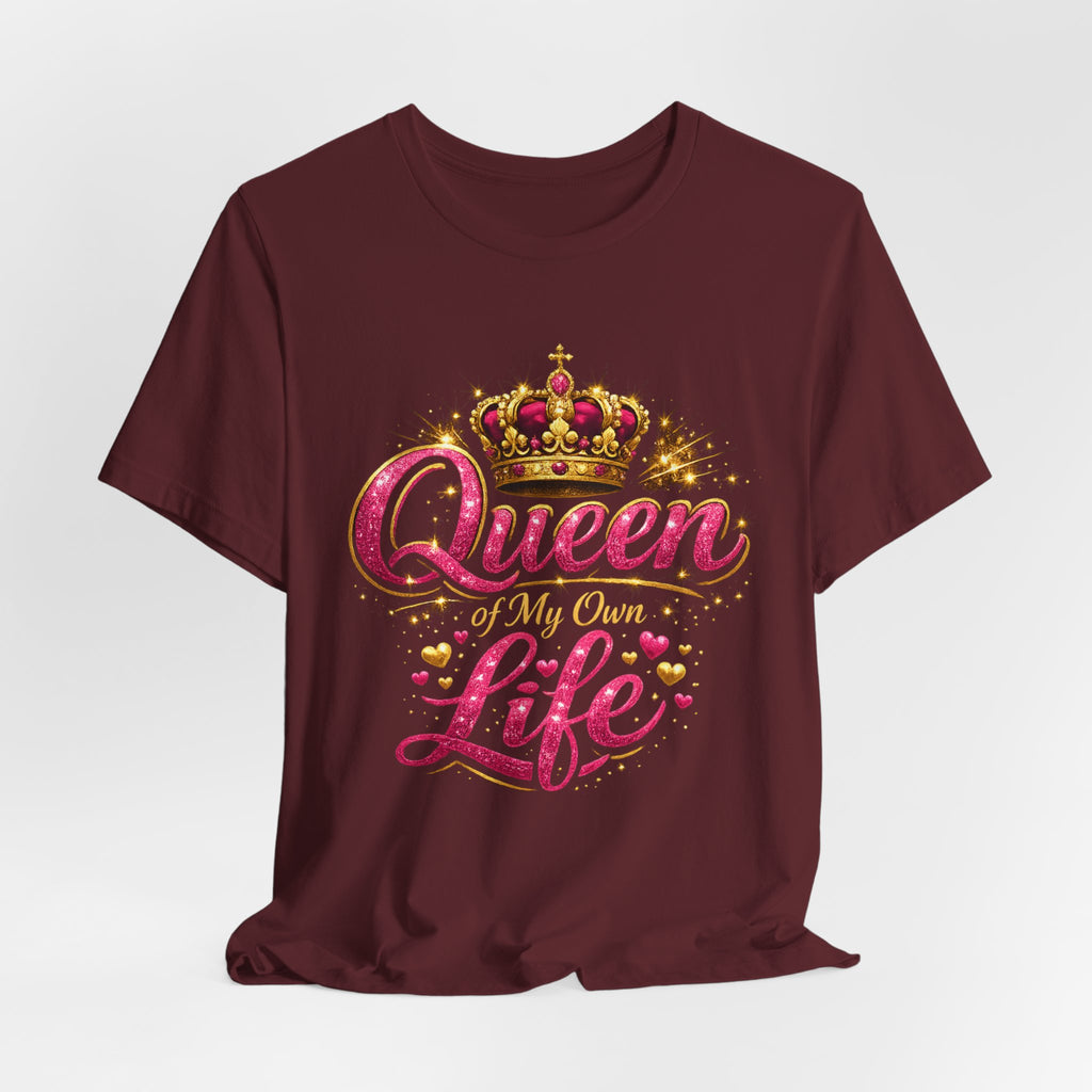 Queen of My Own Life T-Shirt | Crown Glitter Graphic Tee for Women
