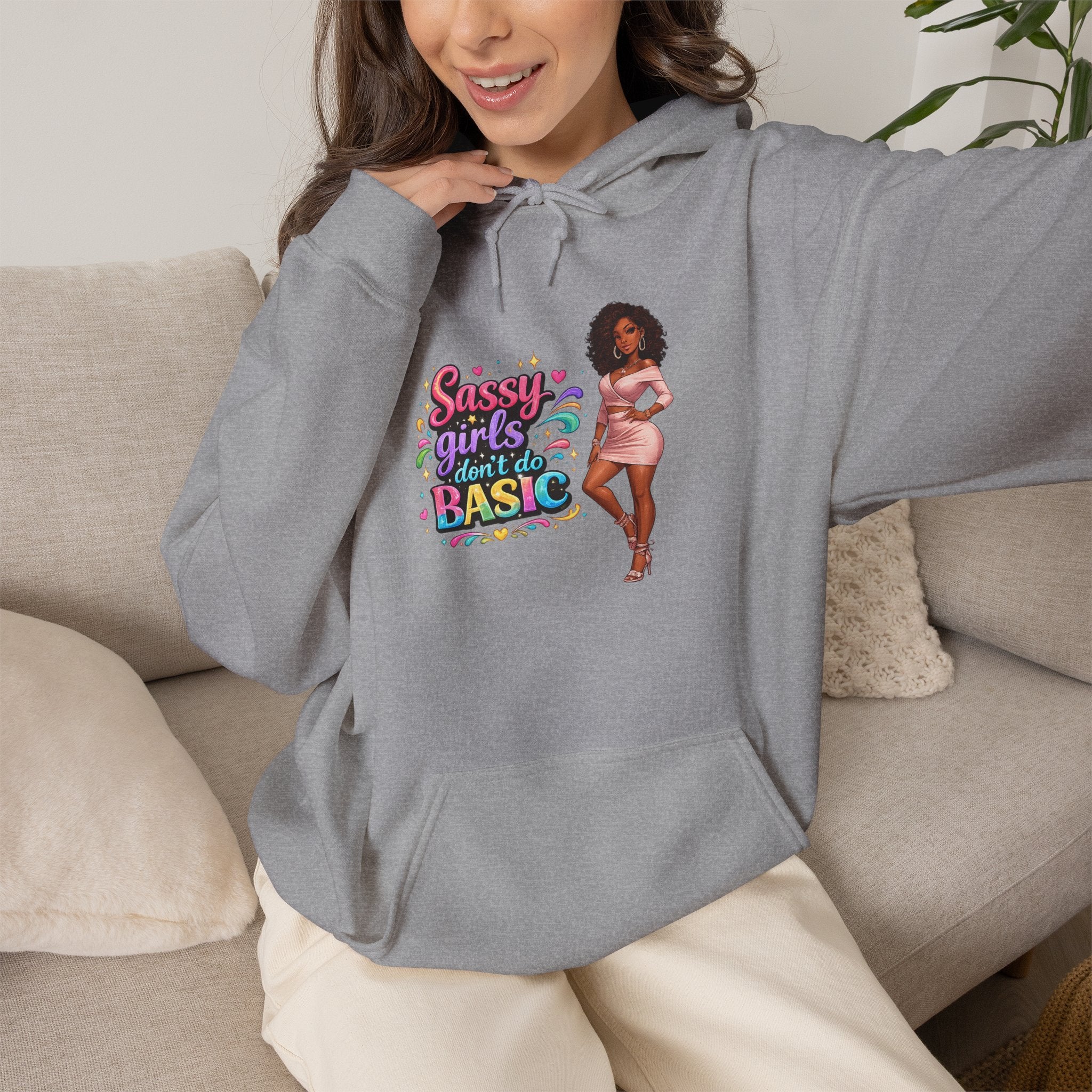 Sassy Girl Isn’t Basic Hoodie – Cute Afro Girl Graphic Sweatshirt
