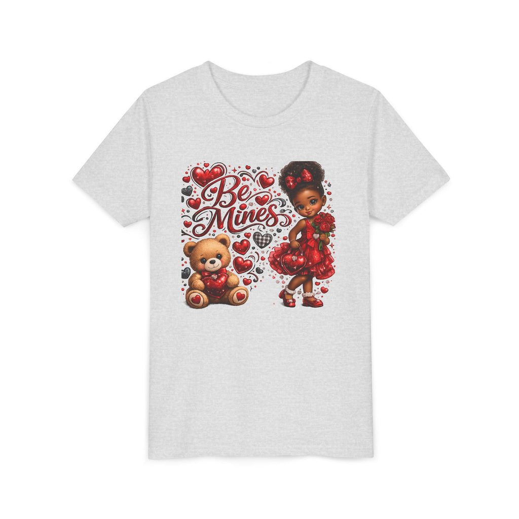 Be Mine Valentine's Day Youth T-Shirt – Cute Black Girl Teddy Bear Tee