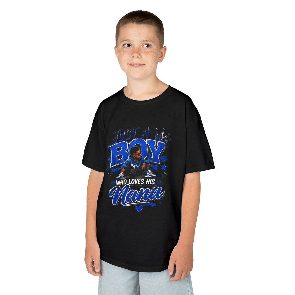 Just a Boy Who Loves His Nana T-Shirt | Hip Hop Kids Graphic Tee | Nana Gift Shirt for Boys