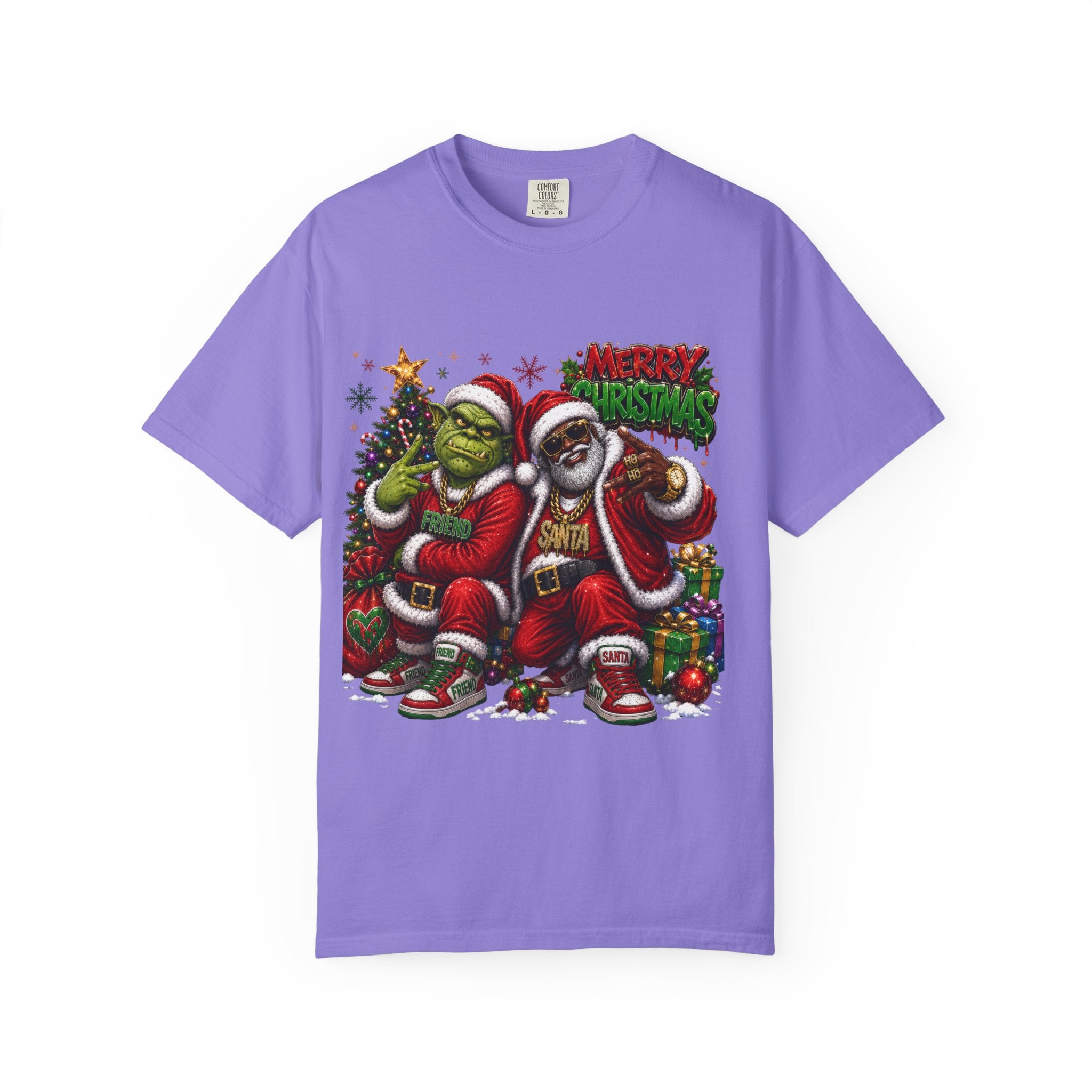 Santa and Friend Merry Christmas Shirt – Hip Hop Holiday Tee | Funny Christmas Gift