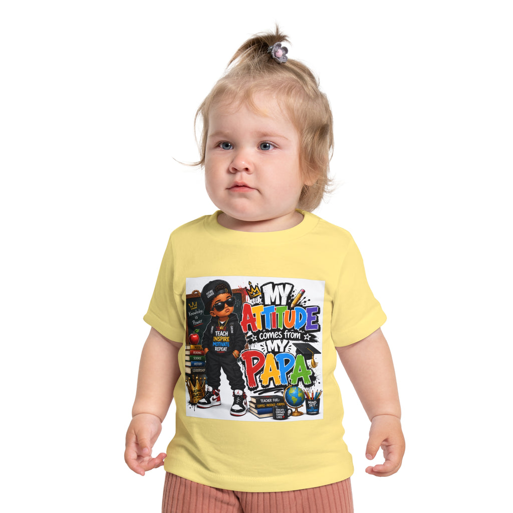 Baby T-Shirt "My Attitude Comes From My Papa" — Cute Hip-Hop Infant Tee for Grandparents, Daddy’s Little One, Gift for Father's Day