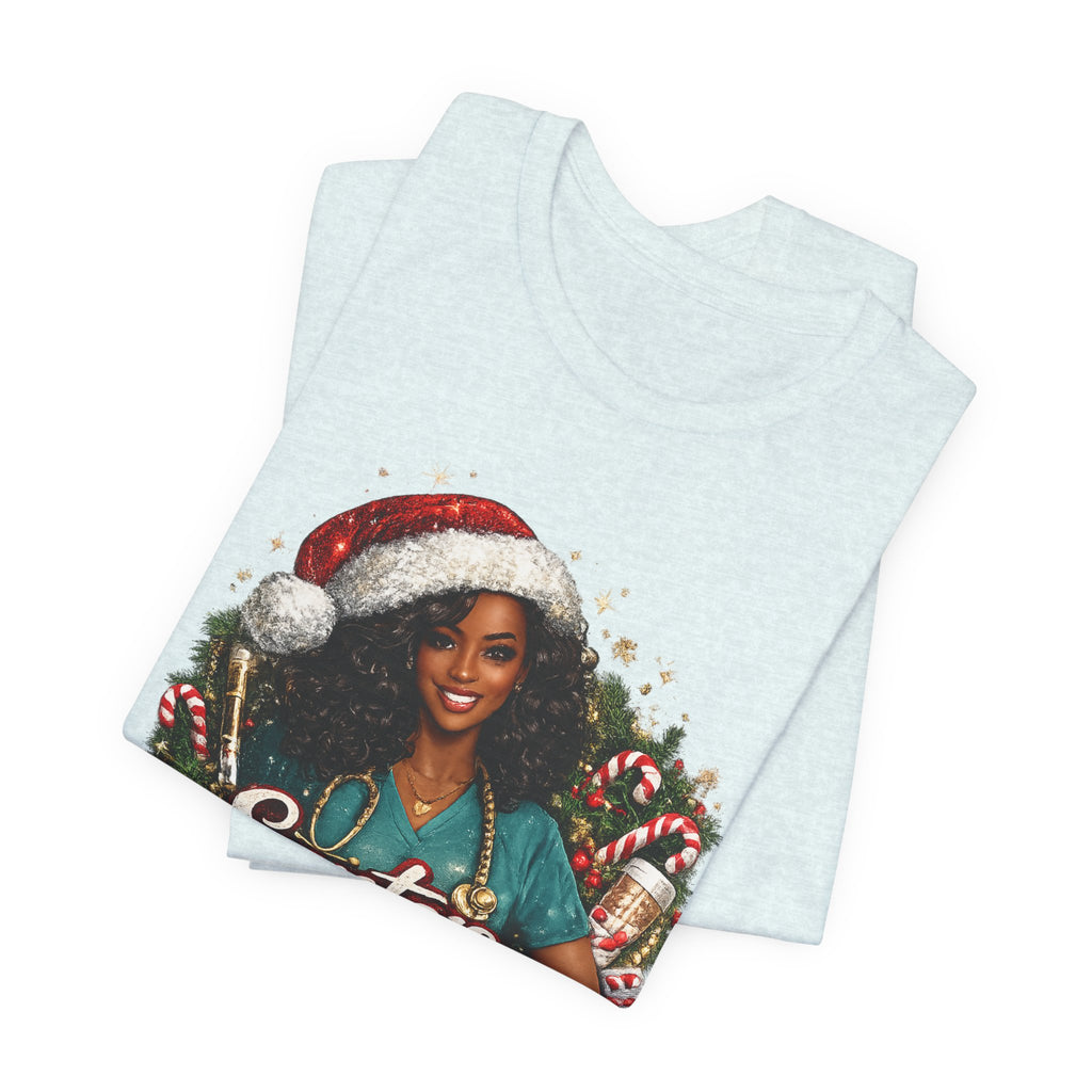 Santa's Favorite Nurse – Black Nurse Christmas T-Shirt