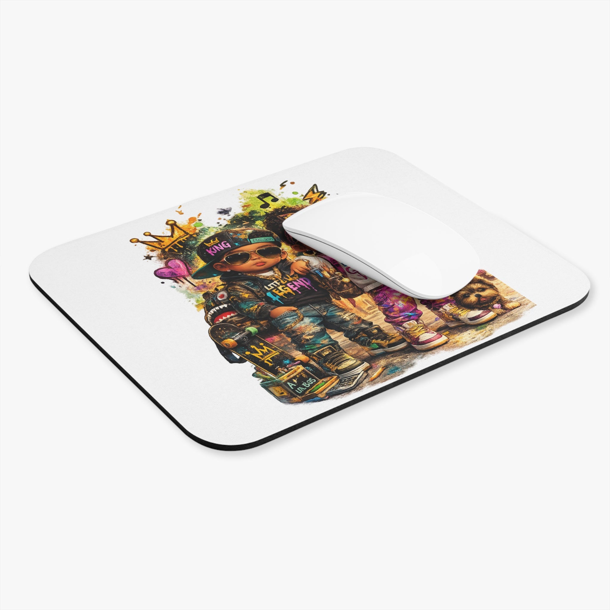 Lil Legend & Lil Queen Mouse Pad | Hip Hop Kids Graffiti Desk Pad | Urban Streetwear Desk Accessory