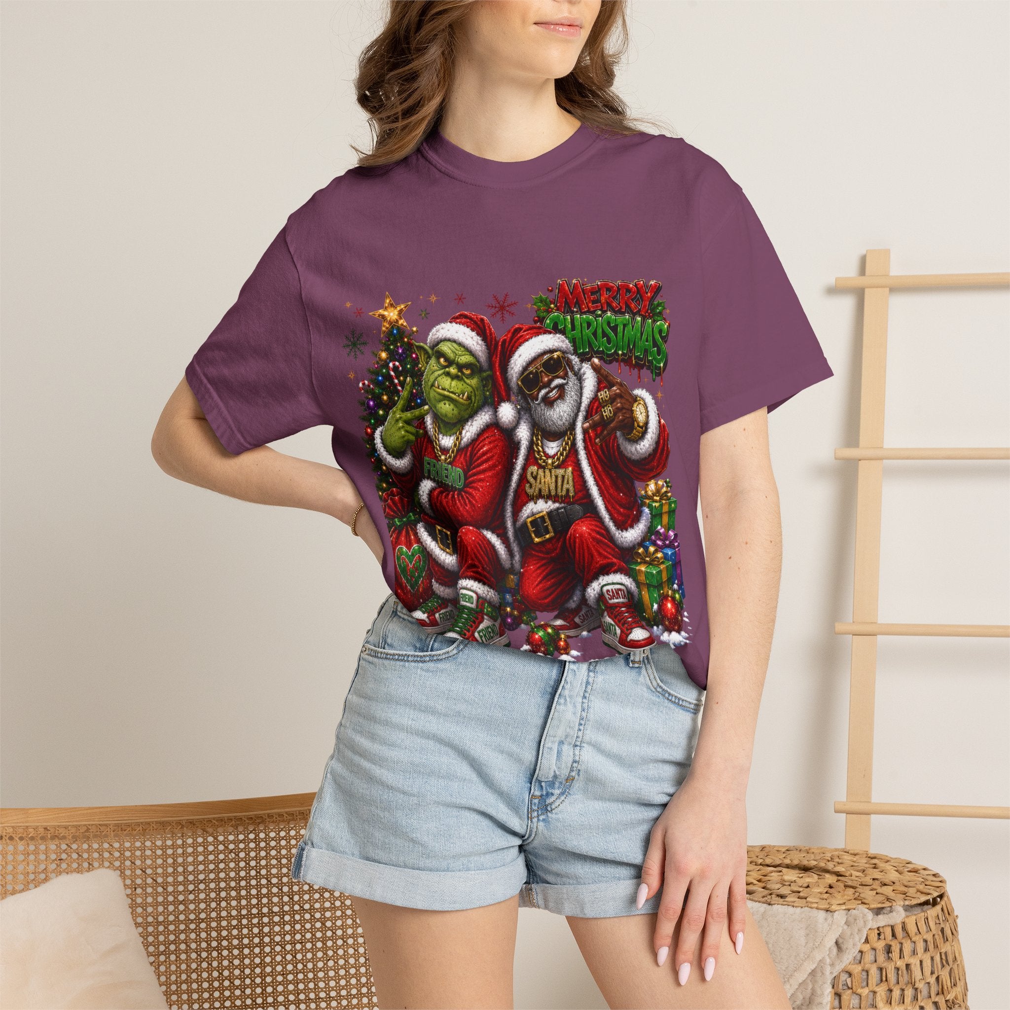 Santa and Friend Merry Christmas Shirt – Hip Hop Holiday Tee | Funny Christmas Gift