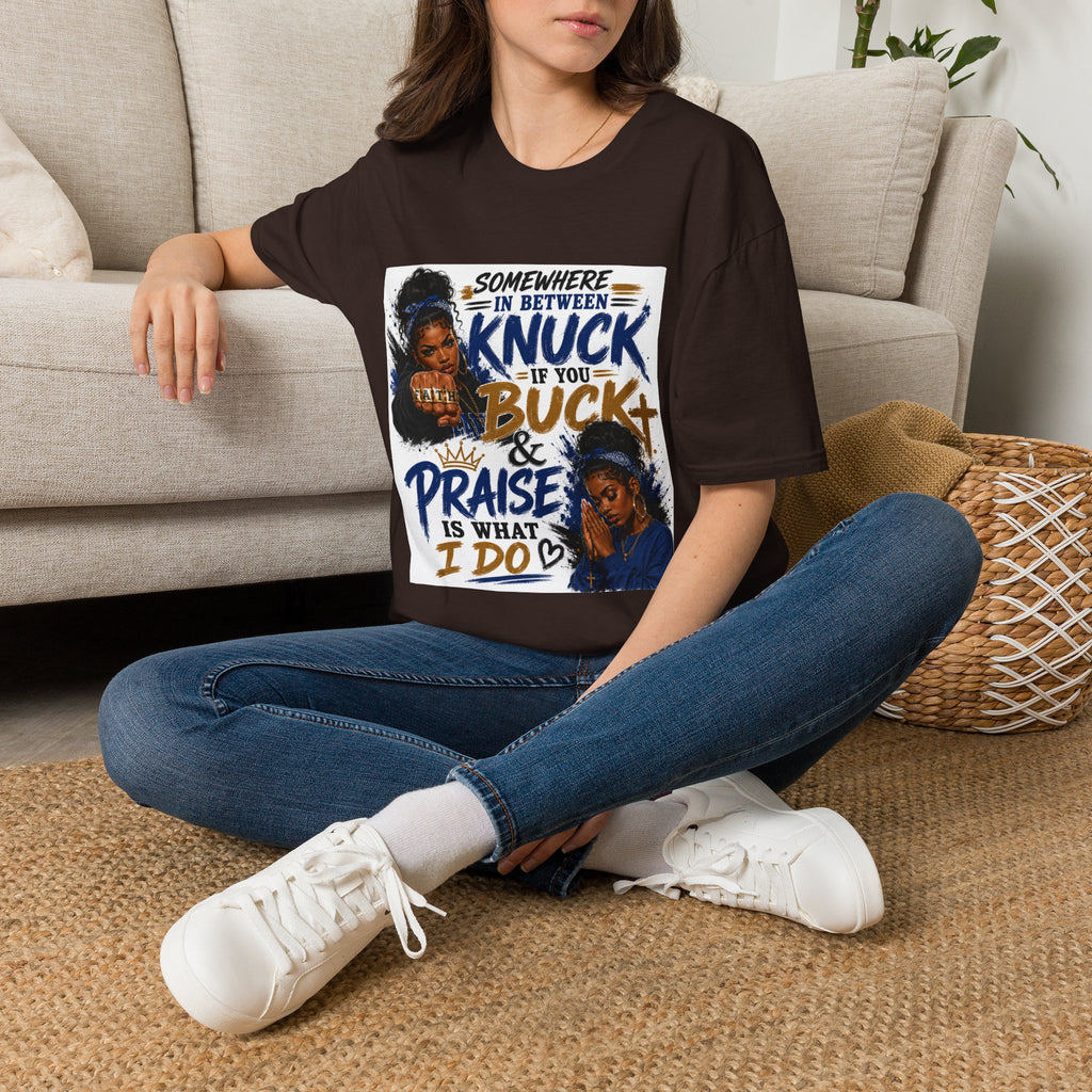 Knuck If You Buck T‑Shirt — “Somewhere In Between” Gospel‑Proud Graphic Tee