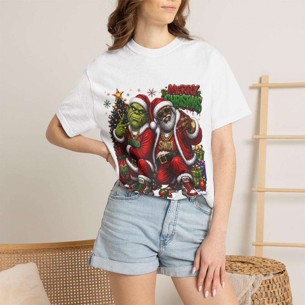 Santa and Friend Merry Christmas Shirt – Hip Hop Holiday Tee | Funny Christmas Gift