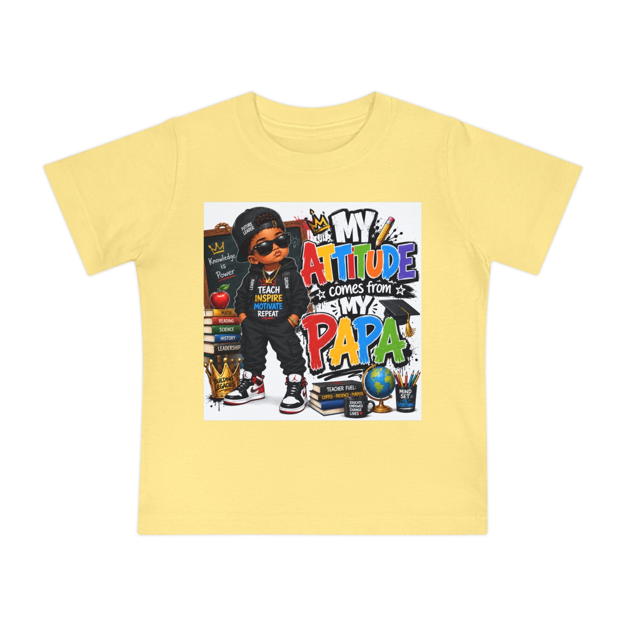 Baby T-Shirt "My Attitude Comes From My Papa" — Cute Hip-Hop Infant Tee for Grandparents, Daddy’s Little One, Gift for Father's Day