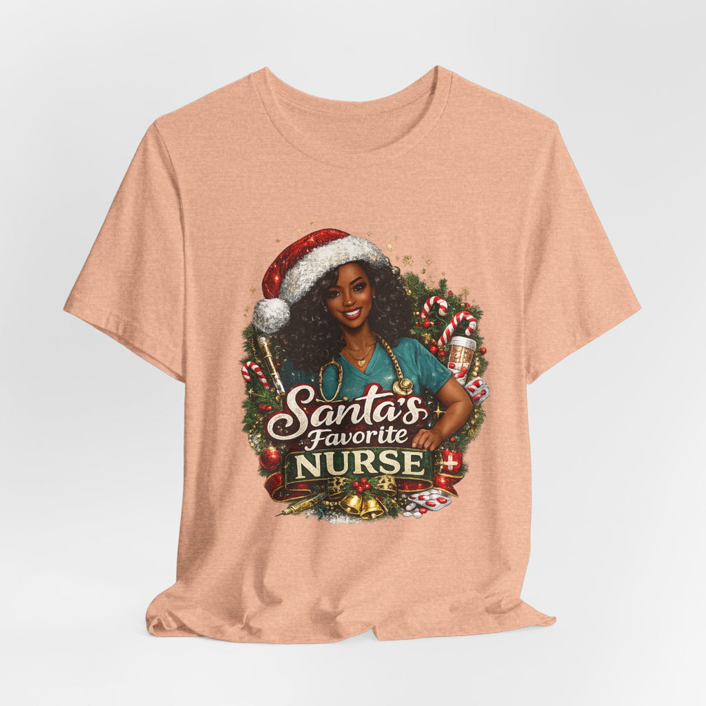 Santa's Favorite Nurse – Black Nurse Christmas T-Shirt