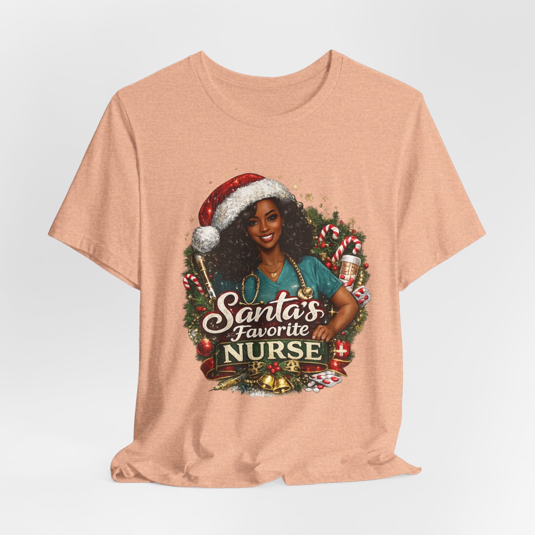 Santa's Favorite Nurse – Black Nurse Christmas T-Shirt