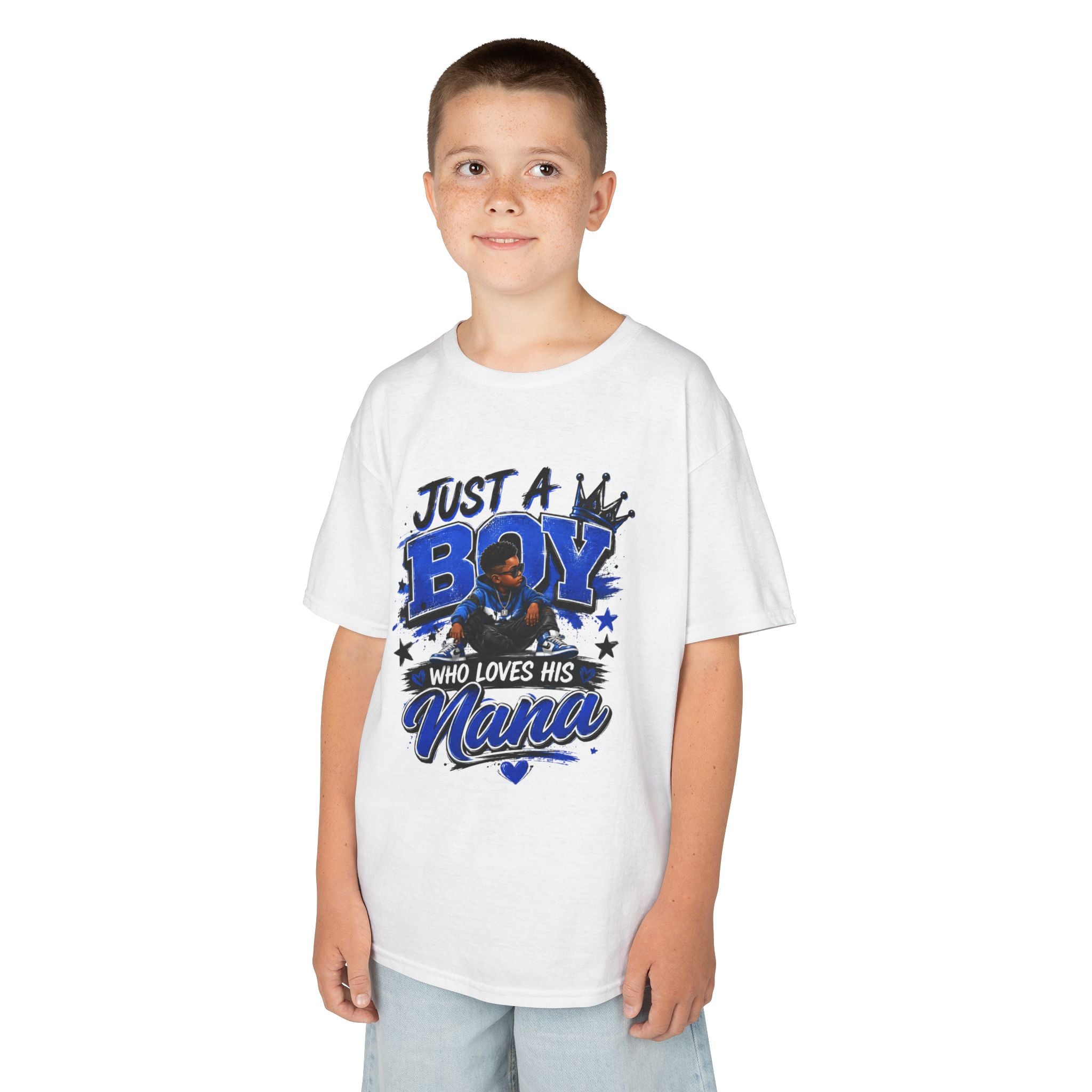 Just a Boy Who Loves His Nana T-Shirt | Hip Hop Kids Graphic Tee | Nana Gift Shirt for Boys