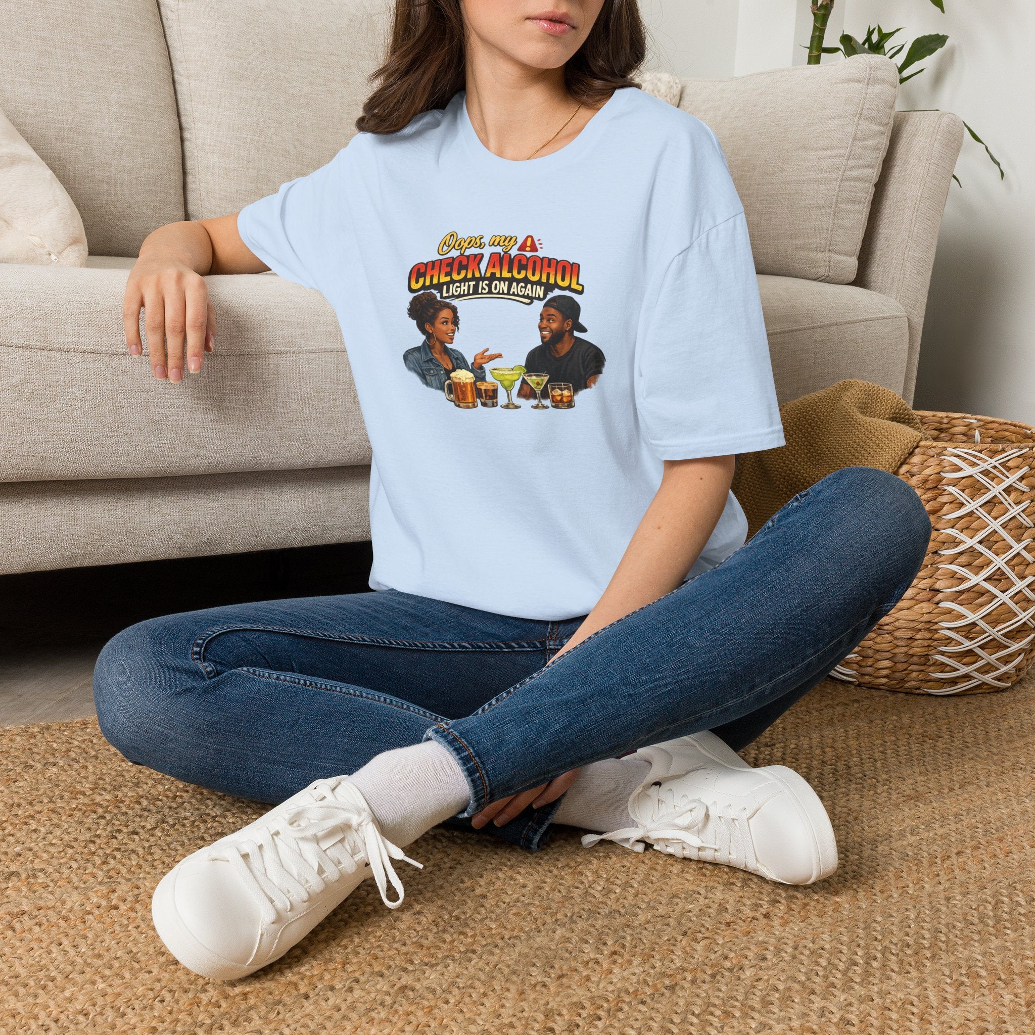 Oops My Check Alcohol Light Is On Again T-Shirt | Funny Drinking Shirt | Day Party Graphic Tee