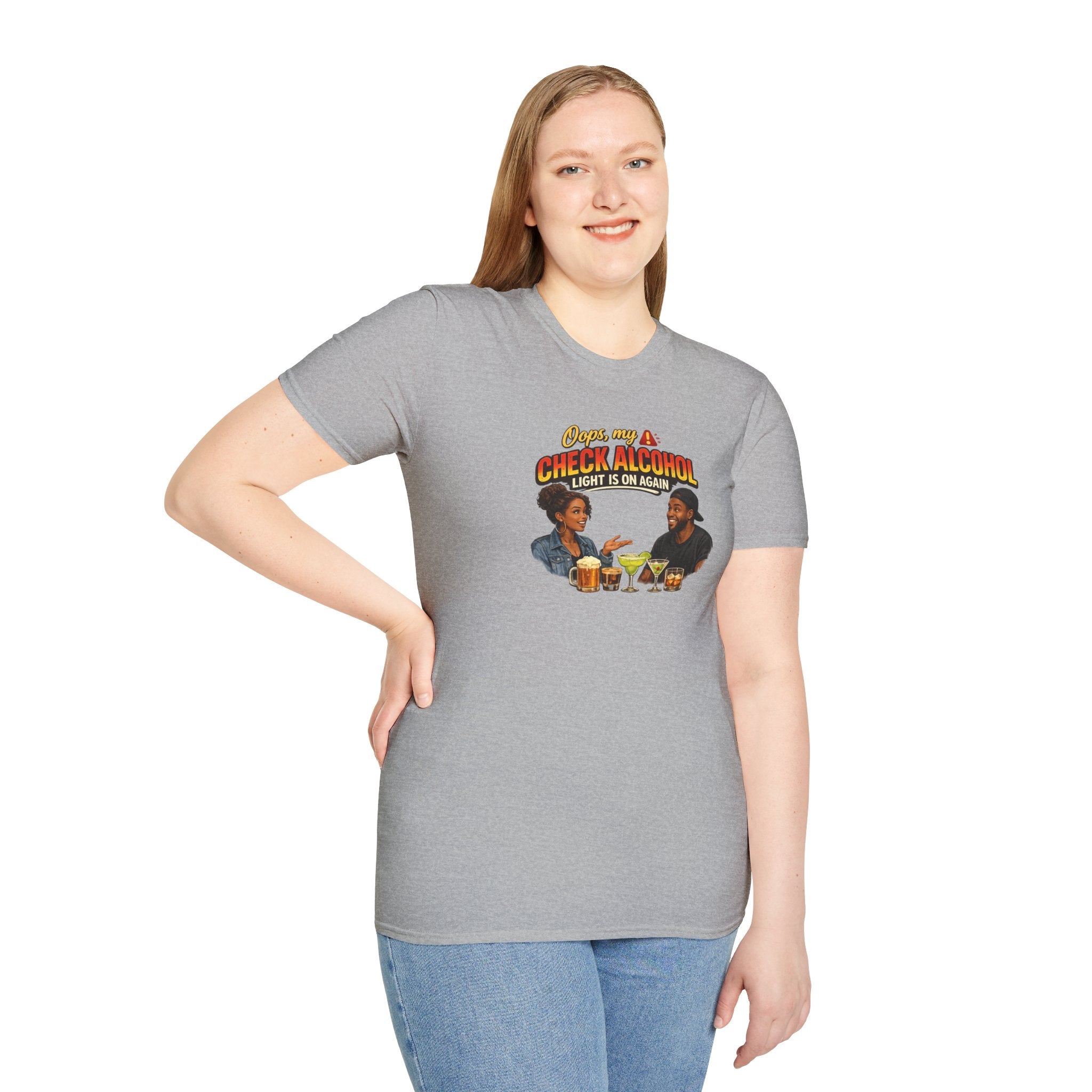 Oops My Check Alcohol Light Is On Again T-Shirt | Funny Drinking Shirt | Day Party Graphic Tee