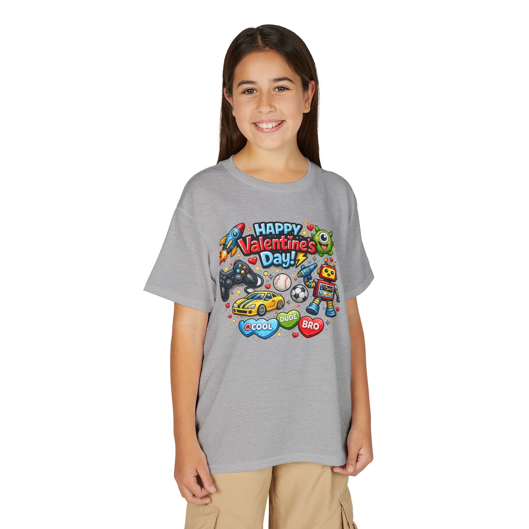 Happy Valentine's Day Cool Dude Bro Youth T-Shirt – Boys Gamer Robot Tee