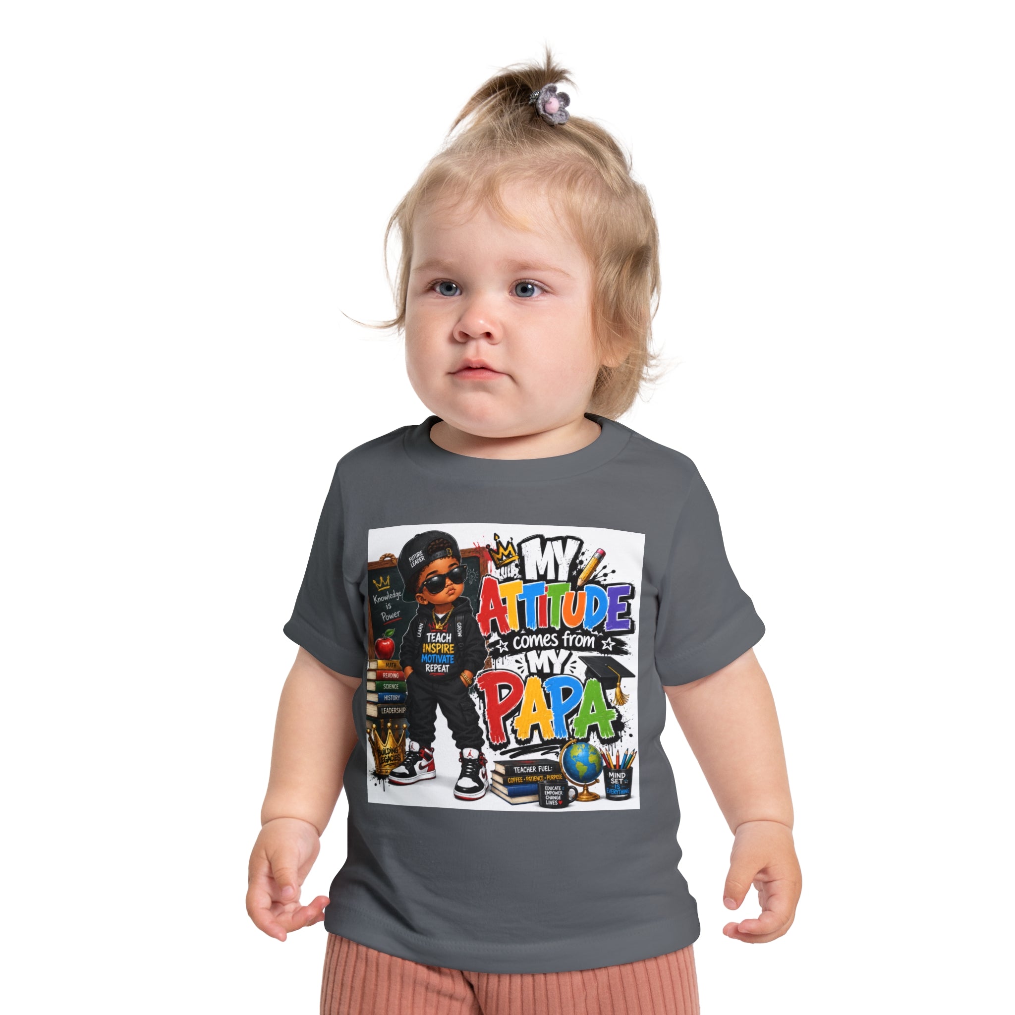 Baby T-Shirt "My Attitude Comes From My Papa" — Cute Hip-Hop Infant Tee for Grandparents, Daddy’s Little One, Gift for Father's Day