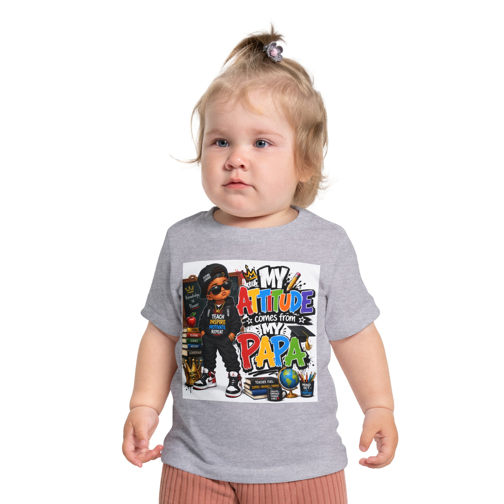 Baby T-Shirt "My Attitude Comes From My Papa" — Cute Hip-Hop Infant Tee for Grandparents, Daddy’s Little One, Gift for Father's Day