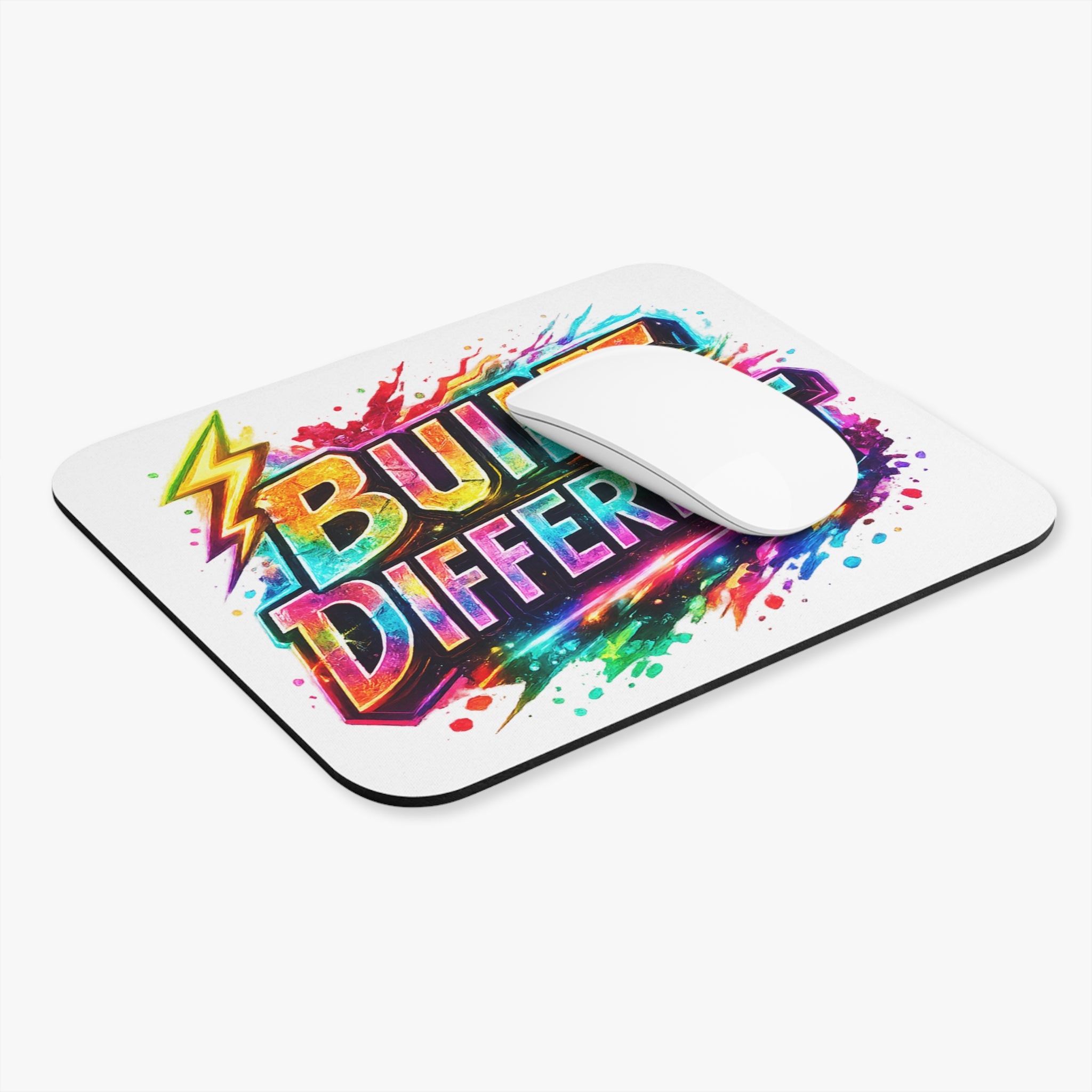 Built Different Mouse Pad – Bold Colorful Neon Graphic Desk Accessory