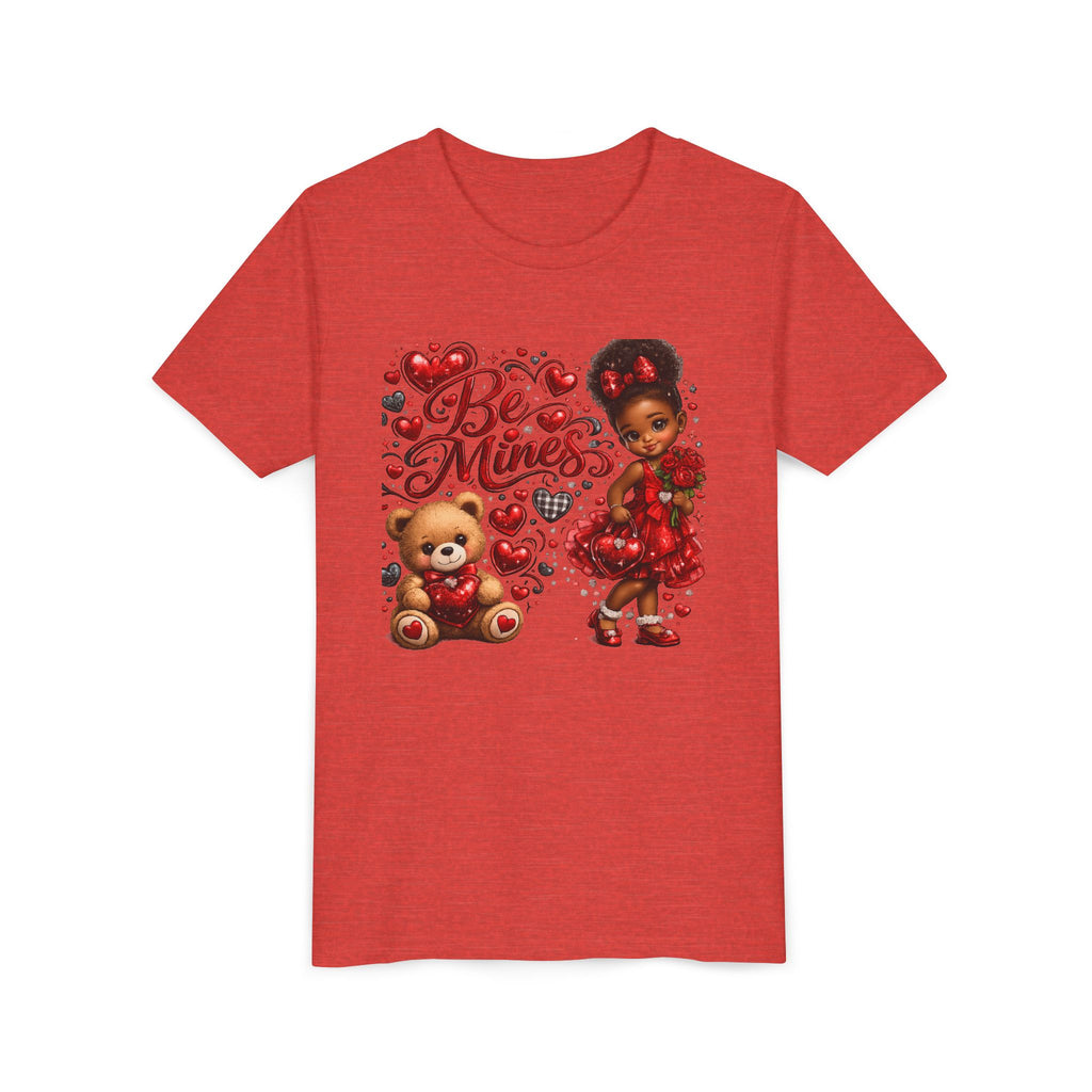 Be Mine Valentine's Day Youth T-Shirt – Cute Black Girl Teddy Bear Tee