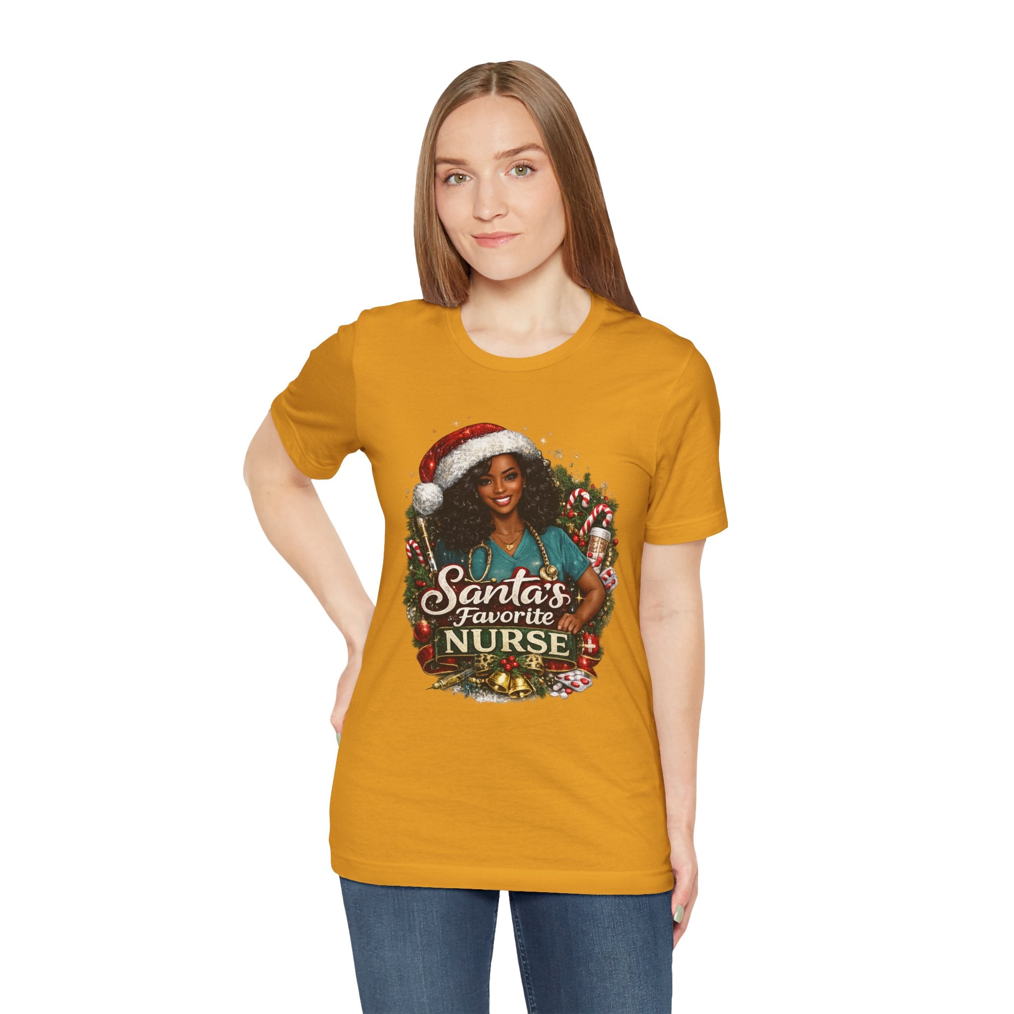 Santa's Favorite Nurse – Black Nurse Christmas T-Shirt