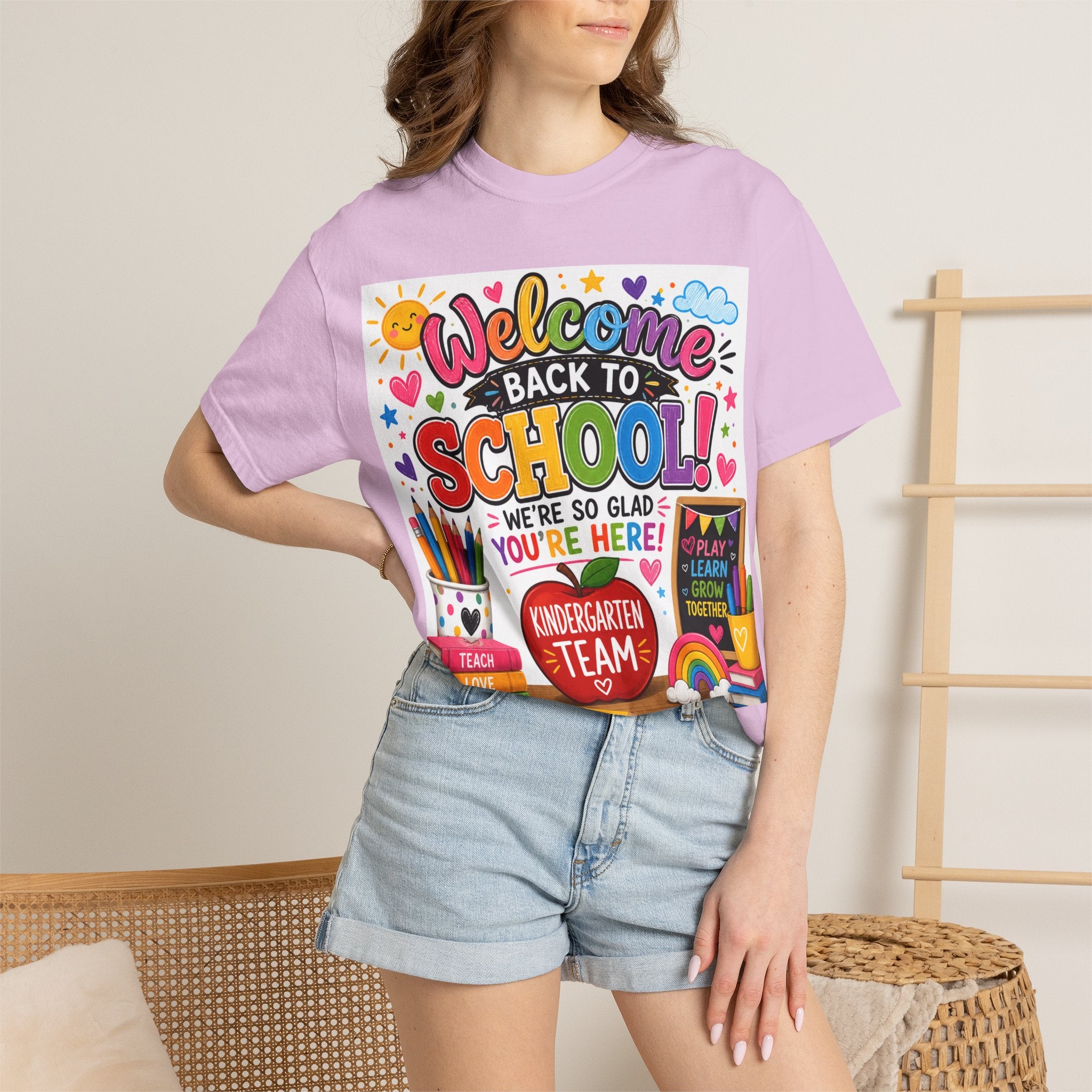 Welcome Back to School T-Shirt — Kindergarten Team Teacher Shirt (We’re So Glad You’re Here)