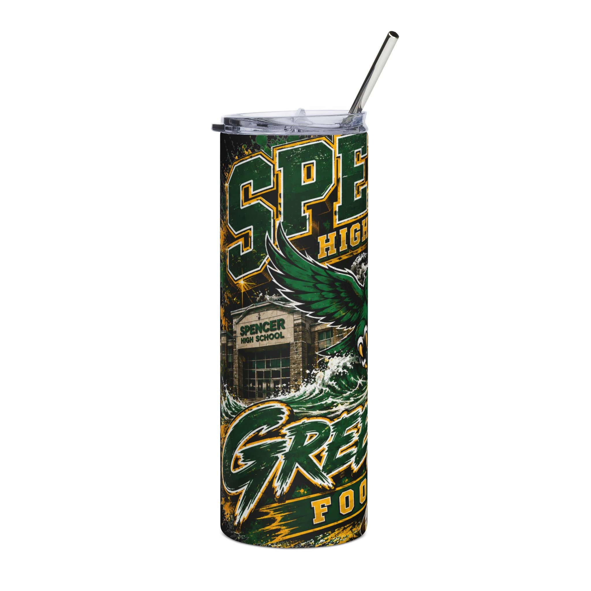 Spencer High School Greenwaves 20oz Stainless Steel Tumbler – Football Spirit
