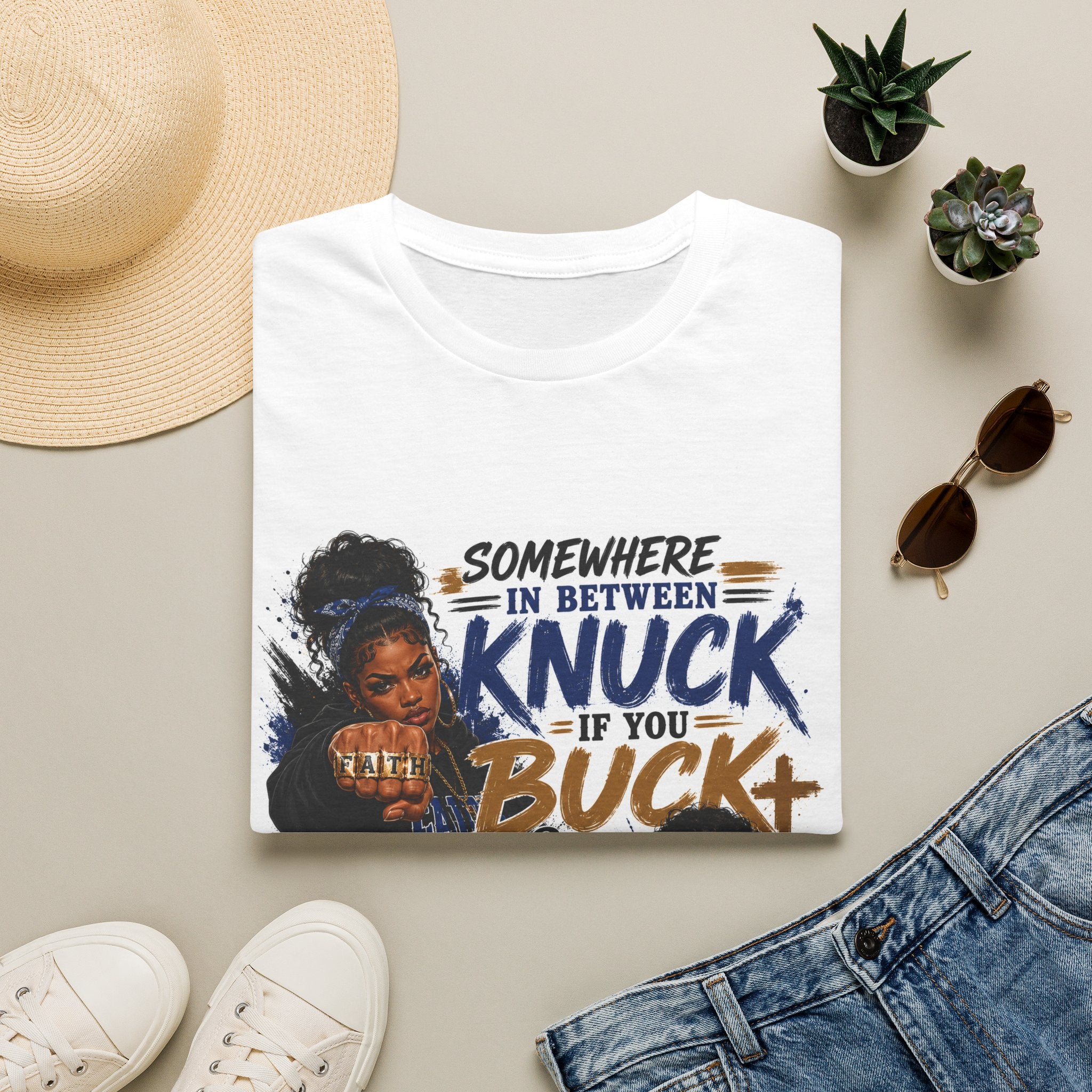 Knuck If You Buck T‑Shirt — “Somewhere In Between” Gospel‑Proud Graphic Tee