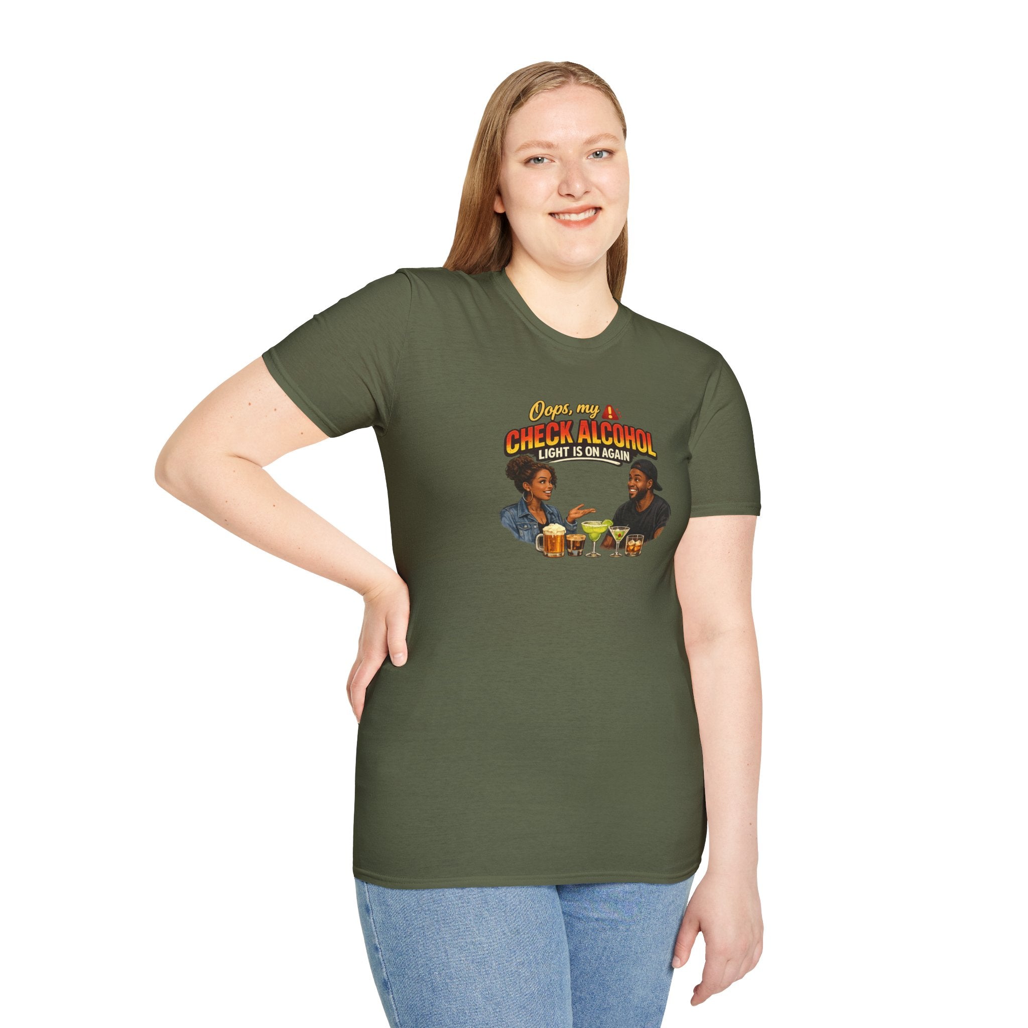 Oops My Check Alcohol Light Is On Again T-Shirt | Funny Drinking Shirt | Day Party Graphic Tee
