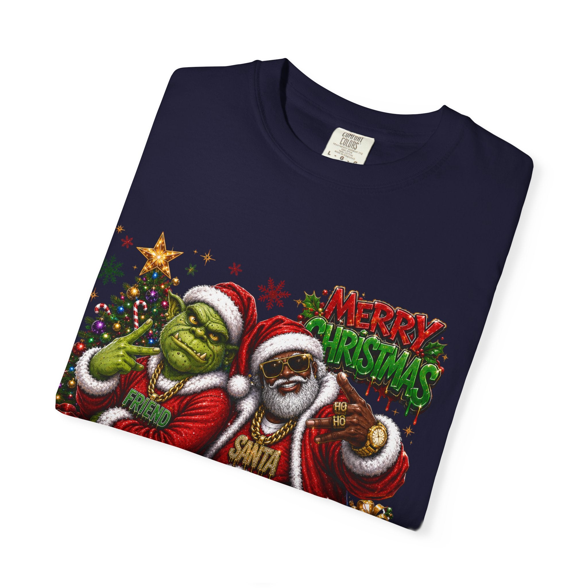 Santa and Friend Merry Christmas Shirt – Hip Hop Holiday Tee | Funny Christmas Gift