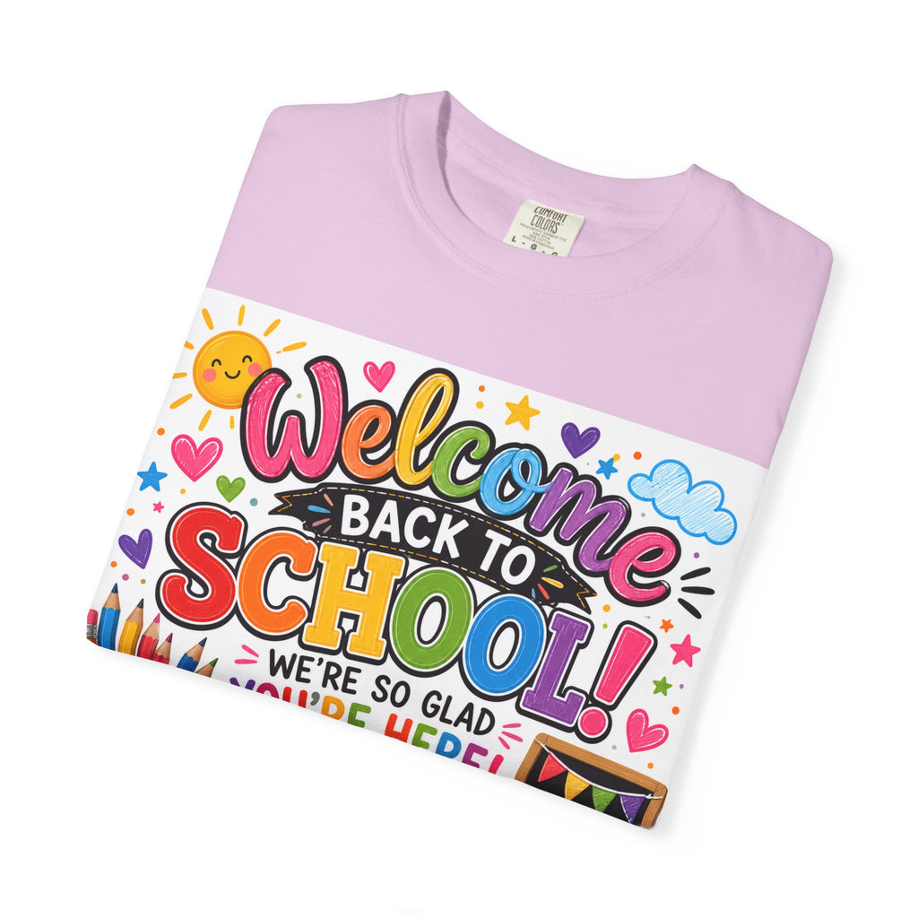 Welcome Back to School T-Shirt — Kindergarten Team Teacher Shirt (We’re So Glad You’re Here)