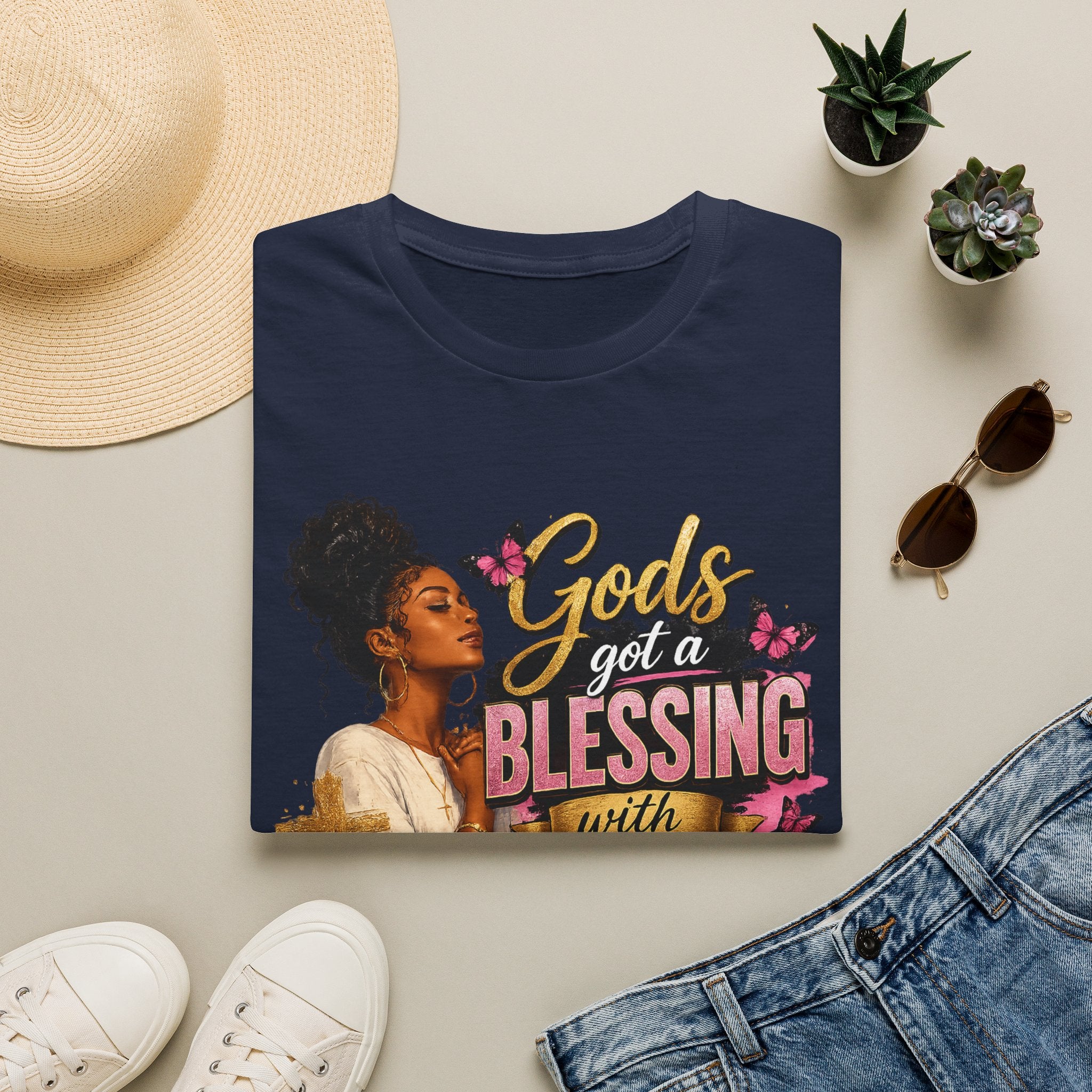God's Got a Blessing With My Name On It T-Shirt | Faith Tee | Black Woman Prayer Graphic Tee