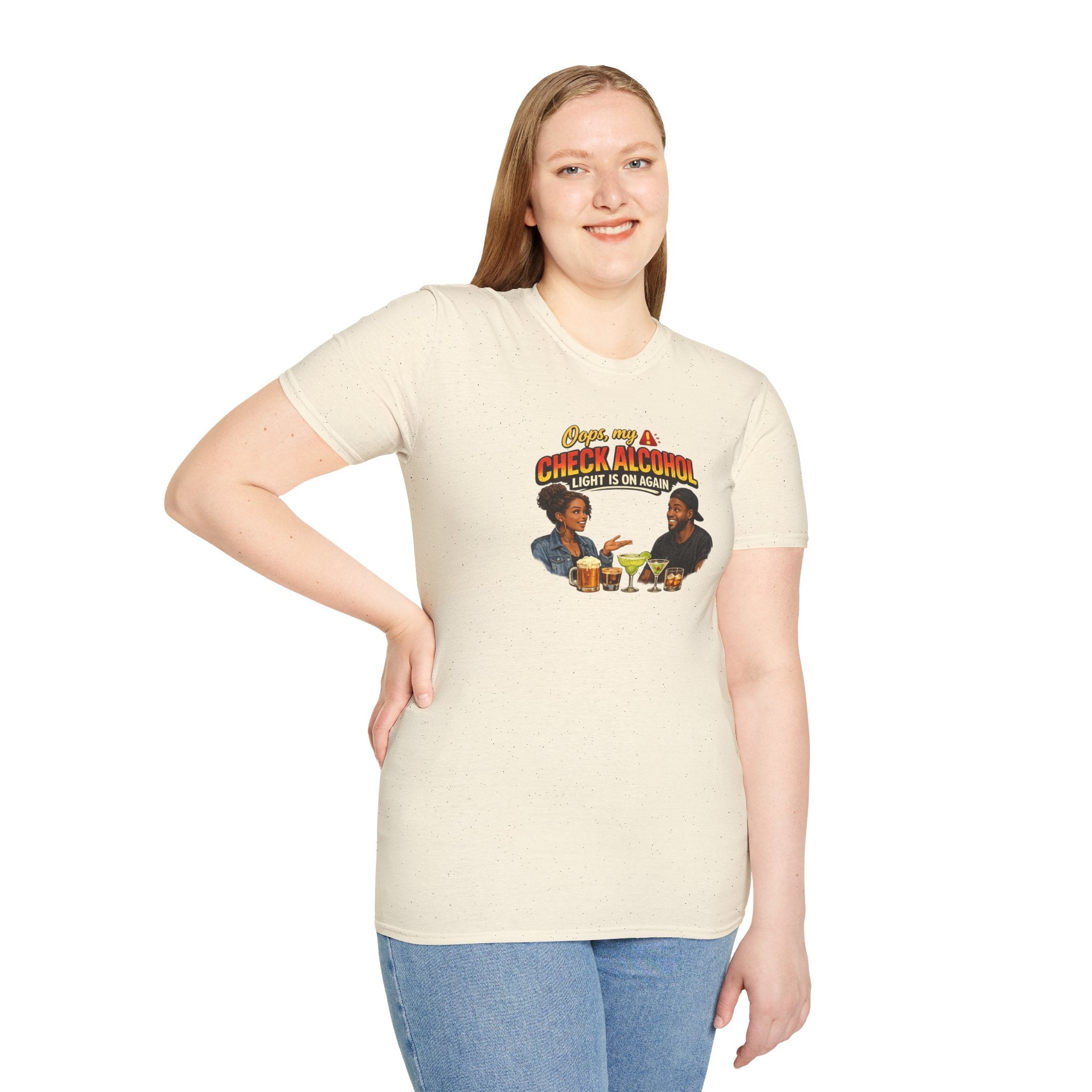 Oops My Check Alcohol Light Is On Again T-Shirt | Funny Drinking Shirt | Day Party Graphic Tee
