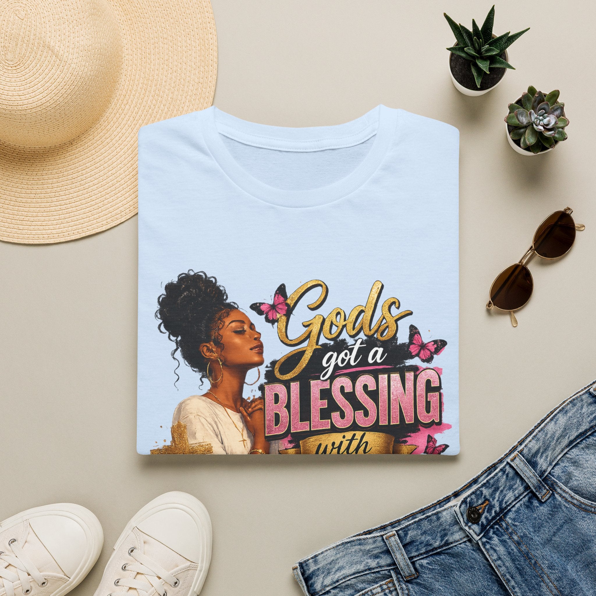 God's Got a Blessing With My Name On It T-Shirt | Faith Tee | Black Woman Prayer Graphic Tee