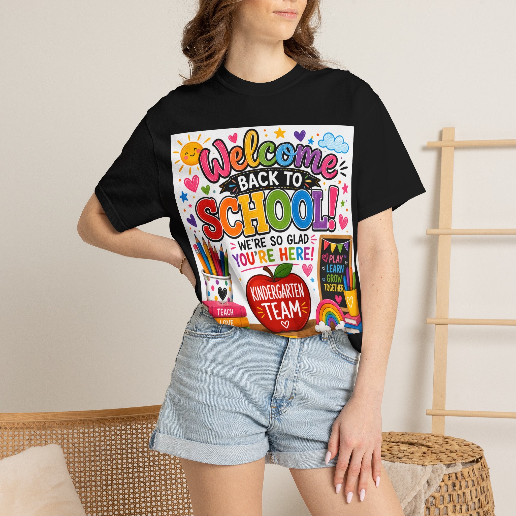 Welcome Back to School T-Shirt — Kindergarten Team Teacher Shirt (We’re So Glad You’re Here)