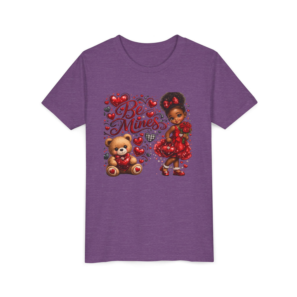 Be Mine Valentine's Day Youth T-Shirt – Cute Black Girl Teddy Bear Tee
