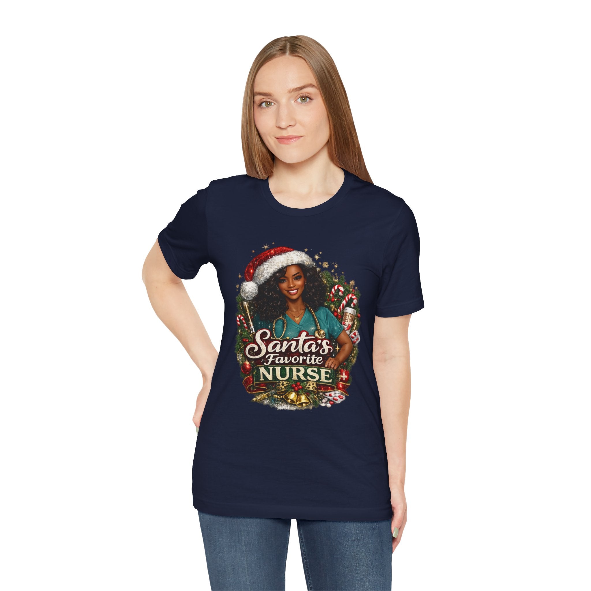 Santa's Favorite Nurse – Black Nurse Christmas T-Shirt