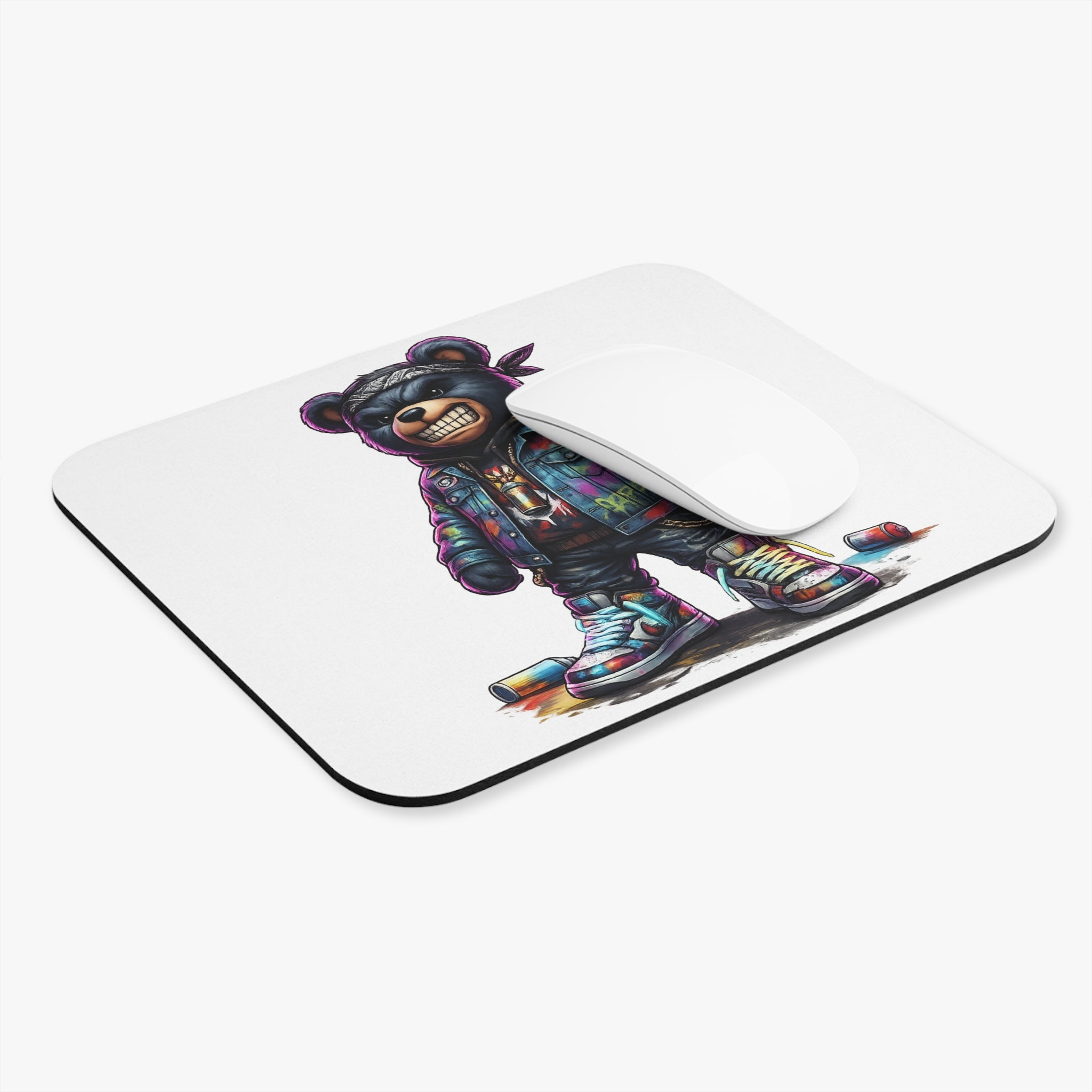 Gangsta Bear Mouse Pad – Bold Street Art Graffiti Graphic Desk Accessory