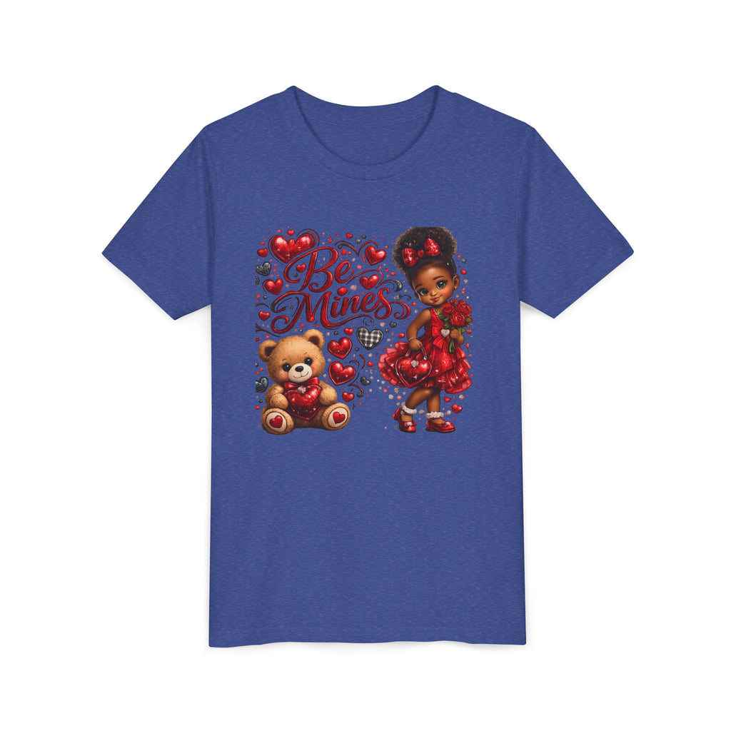 Be Mine Valentine's Day Youth T-Shirt – Cute Black Girl Teddy Bear Tee