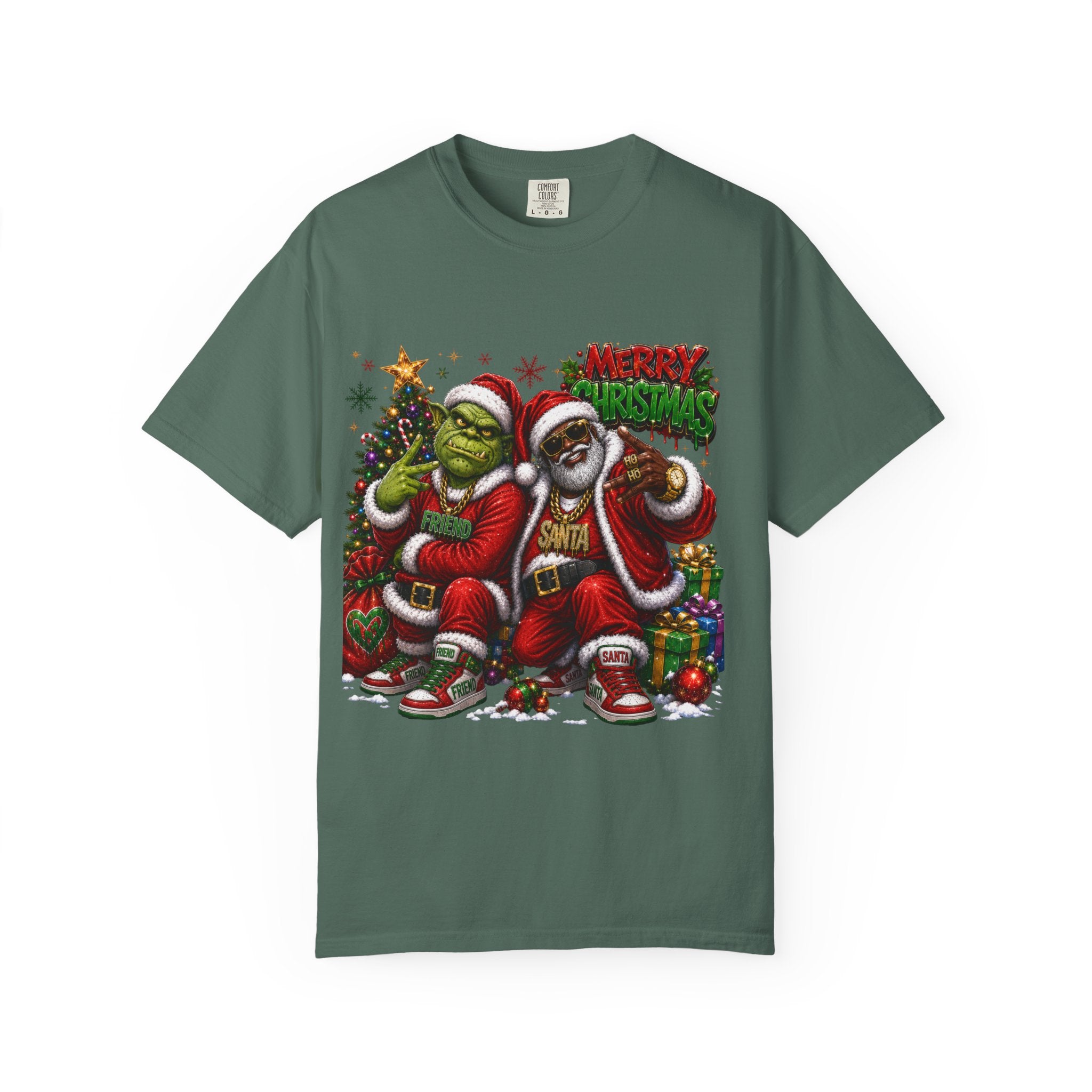 Santa and Friend Merry Christmas Shirt – Hip Hop Holiday Tee | Funny Christmas Gift