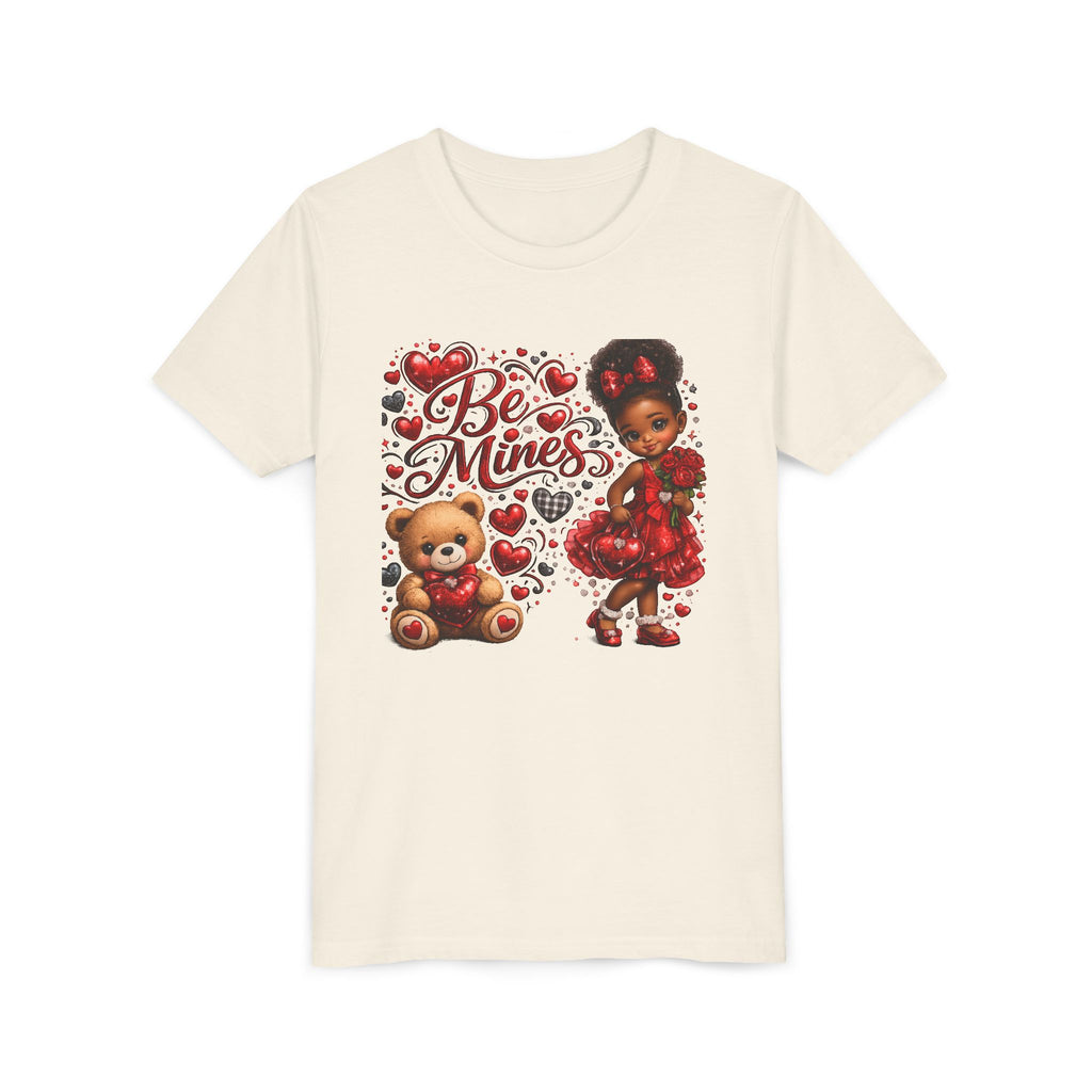 Be Mine Valentine's Day Youth T-Shirt – Cute Black Girl Teddy Bear Tee