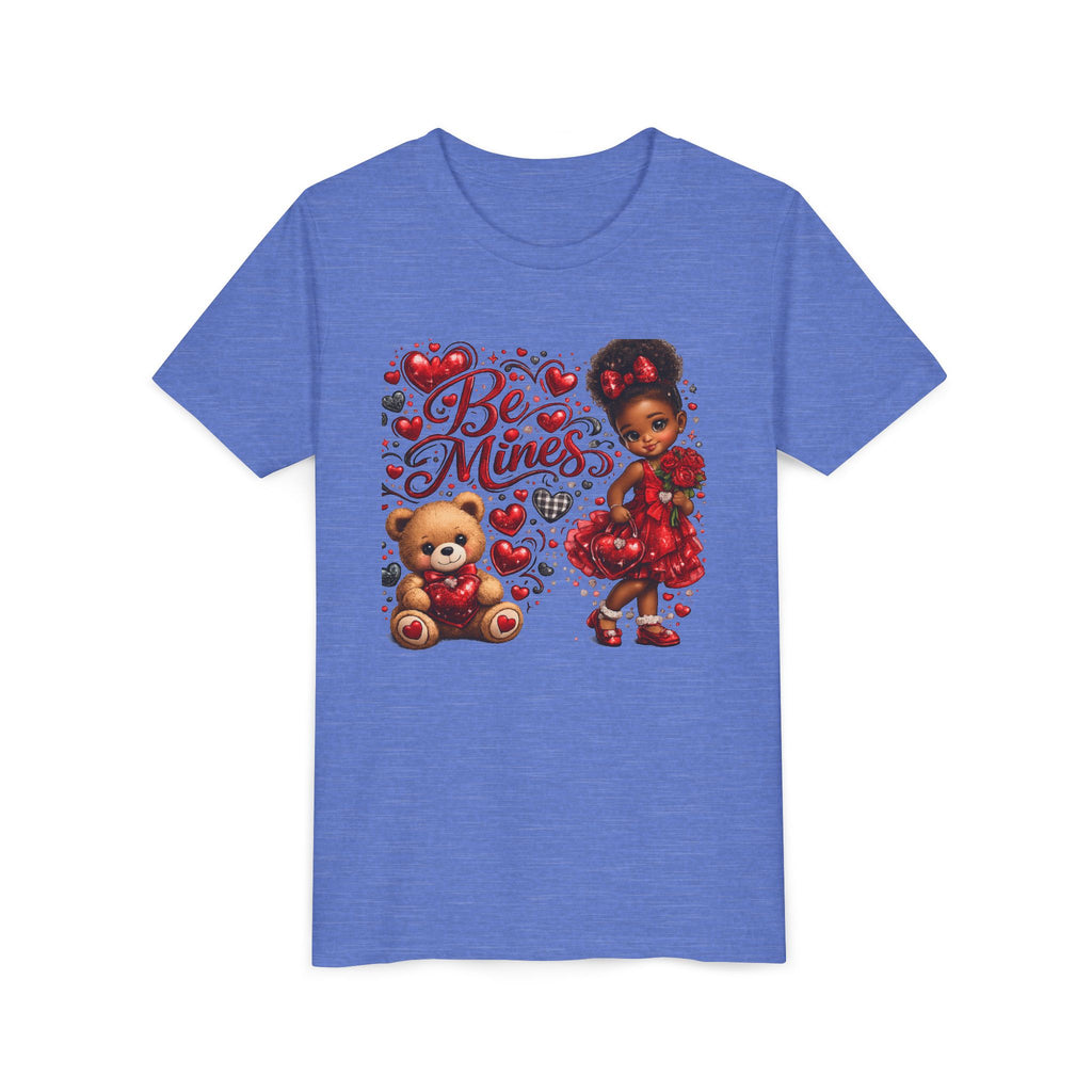 Be Mine Valentine's Day Youth T-Shirt – Cute Black Girl Teddy Bear Tee
