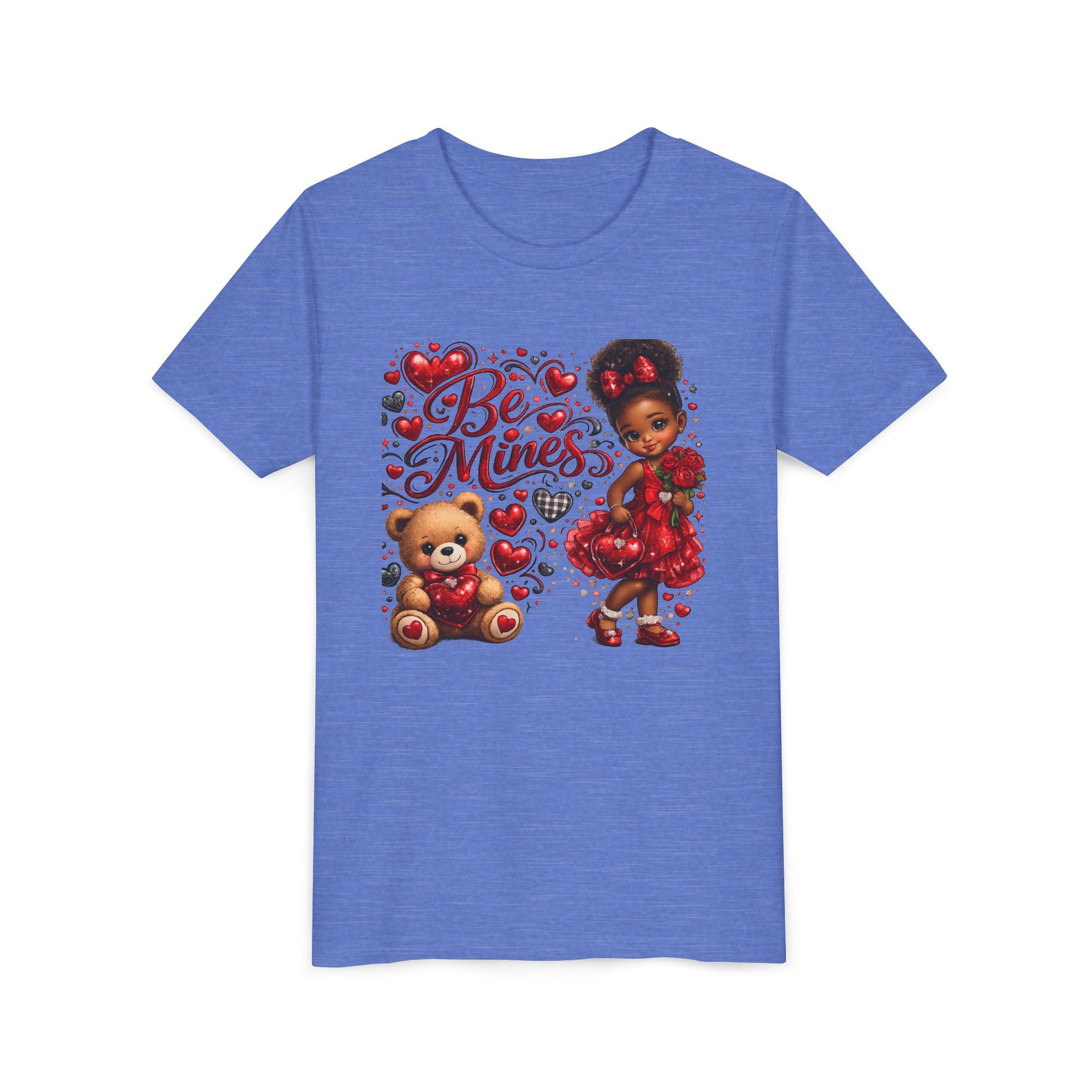 Be Mine Valentine's Day Youth T-Shirt – Cute Black Girl Teddy Bear Tee