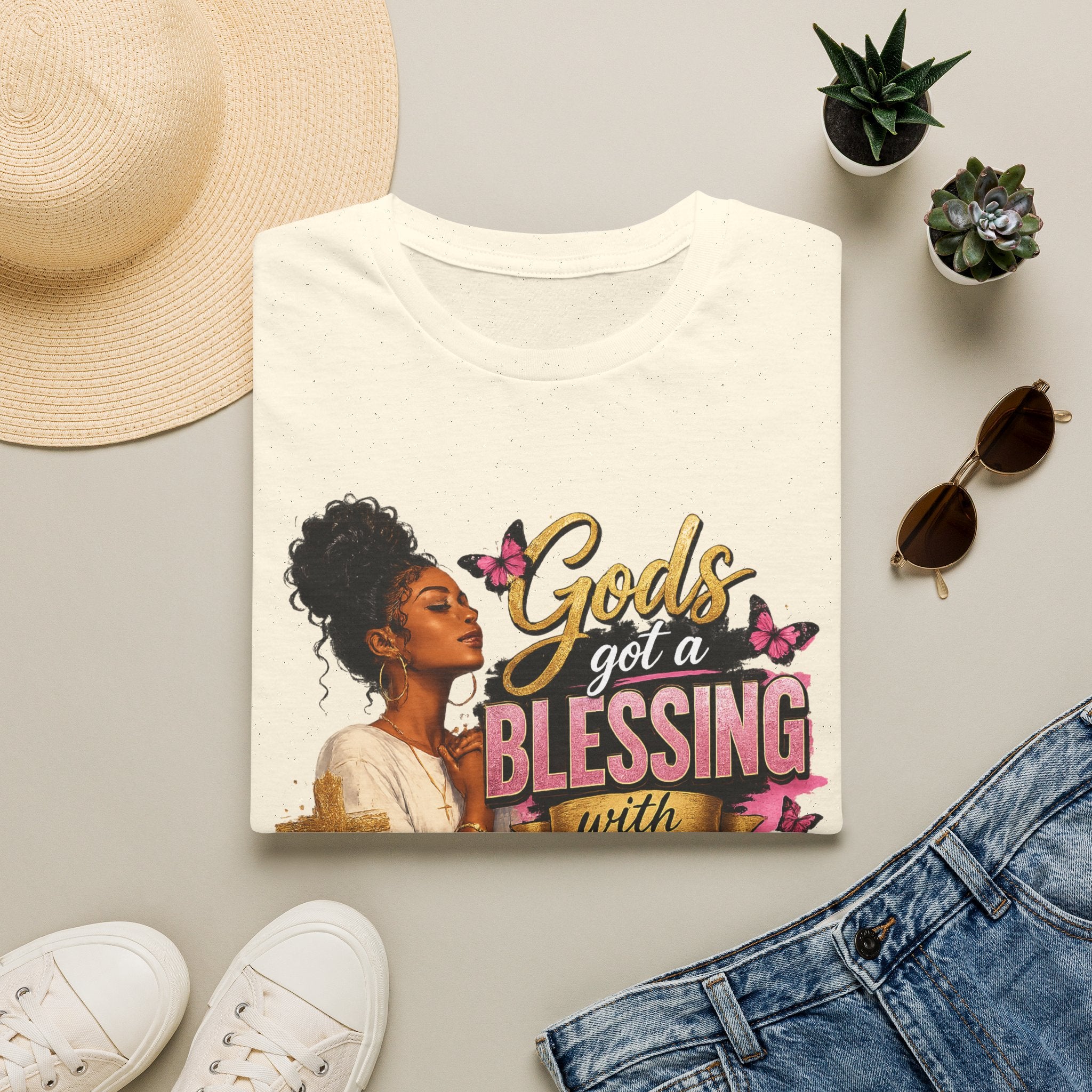 God's Got a Blessing With My Name On It T-Shirt | Faith Tee | Black Woman Prayer Graphic Tee
