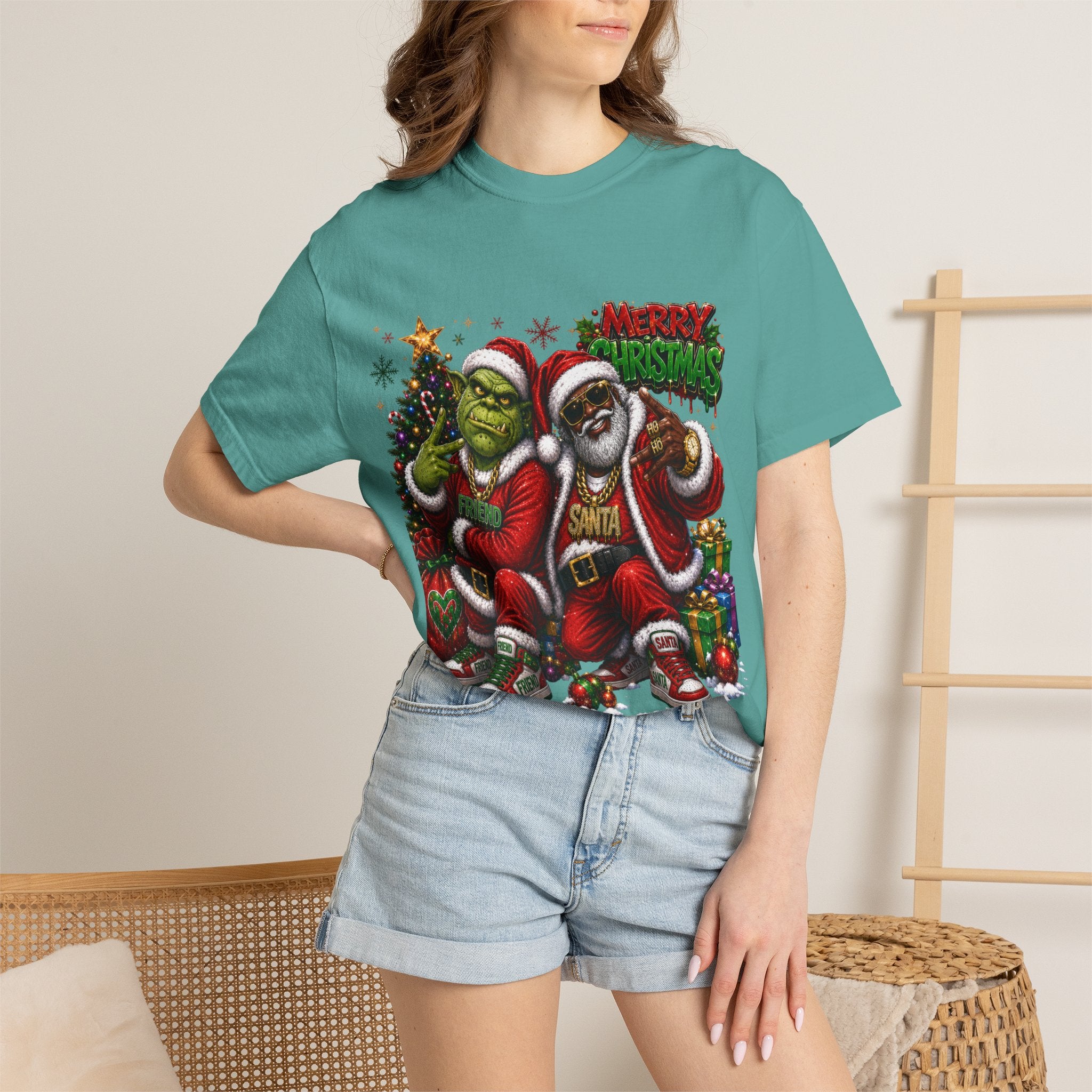 Santa and Friend Merry Christmas Shirt – Hip Hop Holiday Tee | Funny Christmas Gift