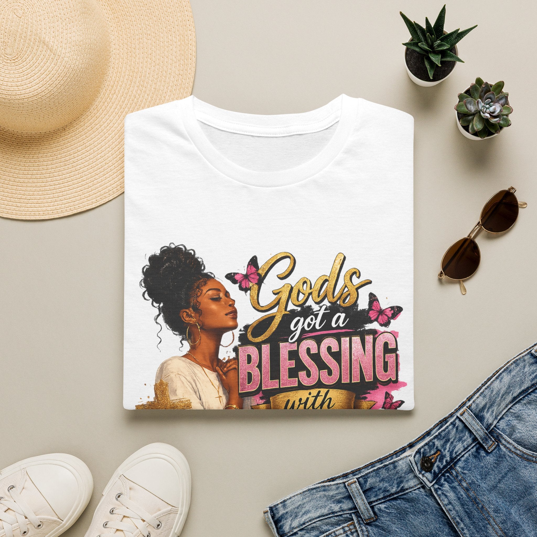 God's Got a Blessing With My Name On It T-Shirt | Faith Tee | Black Woman Prayer Graphic Tee